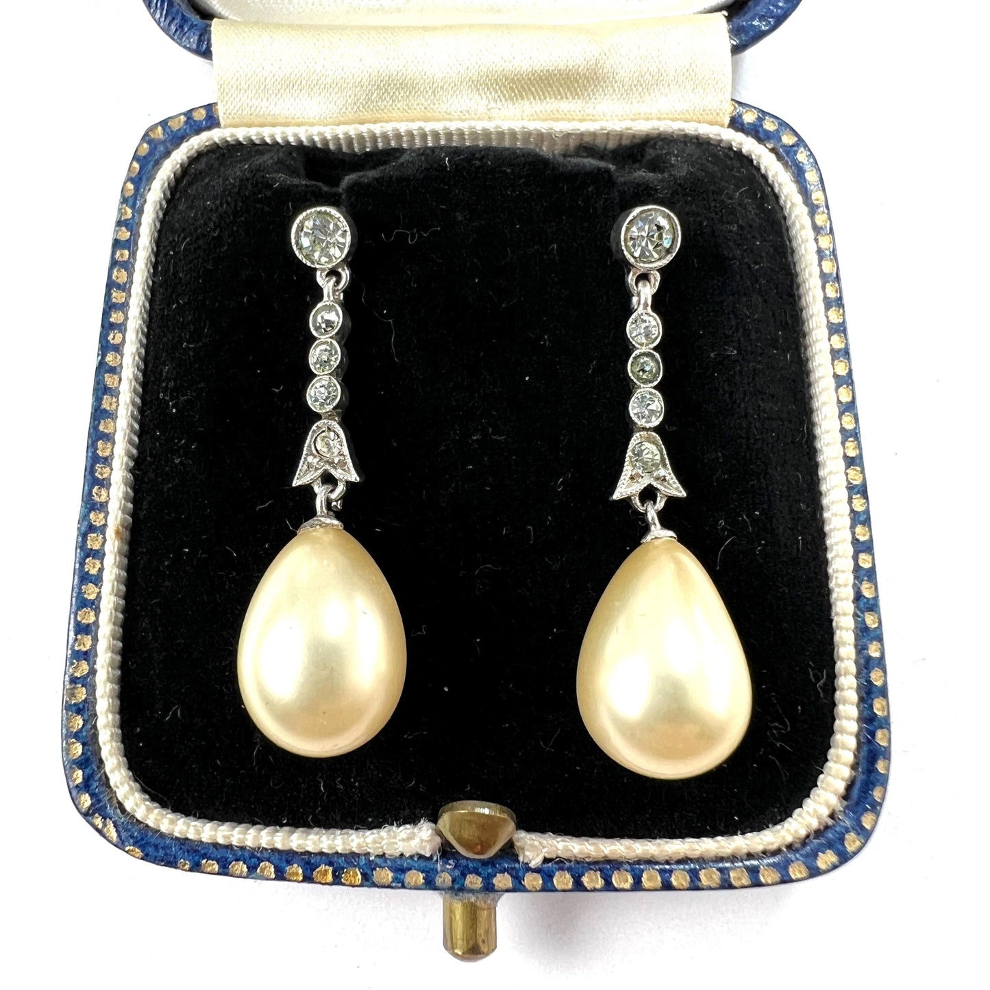 Edwardian Gold and Silver Faux Pearl Drop Earrings