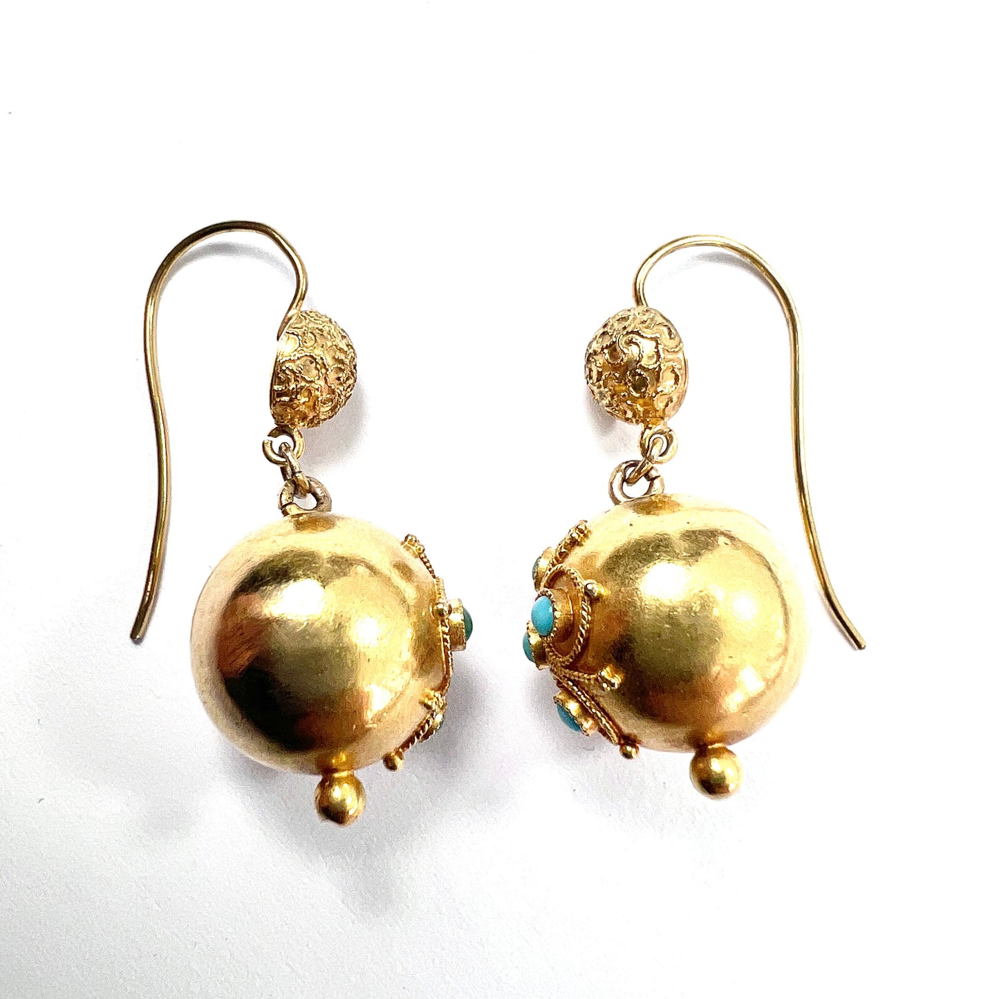 Victorian High Carat Gold Turquoise Orb Earrings