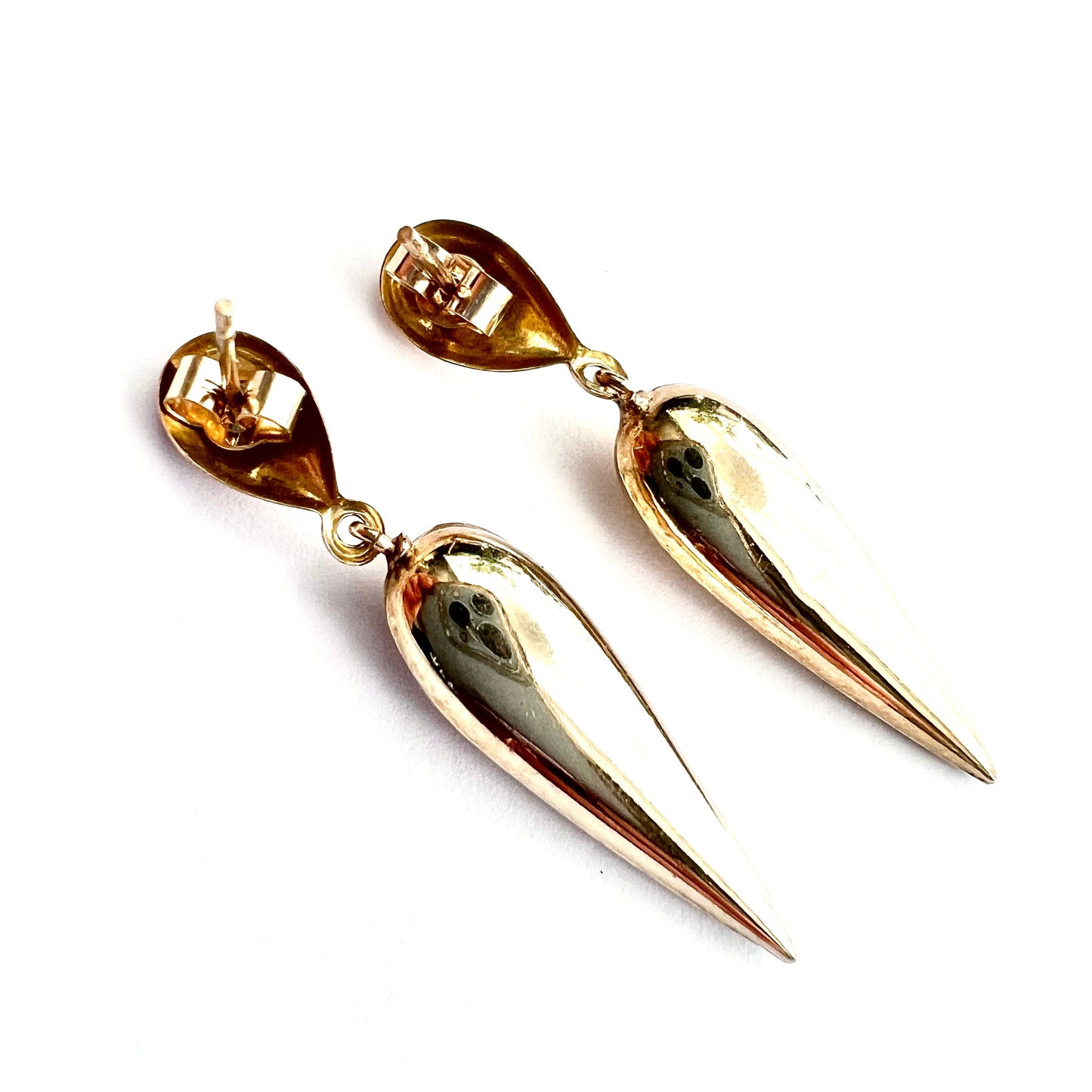 Vintage 9CT Gold Pointed Torpedo Earrings