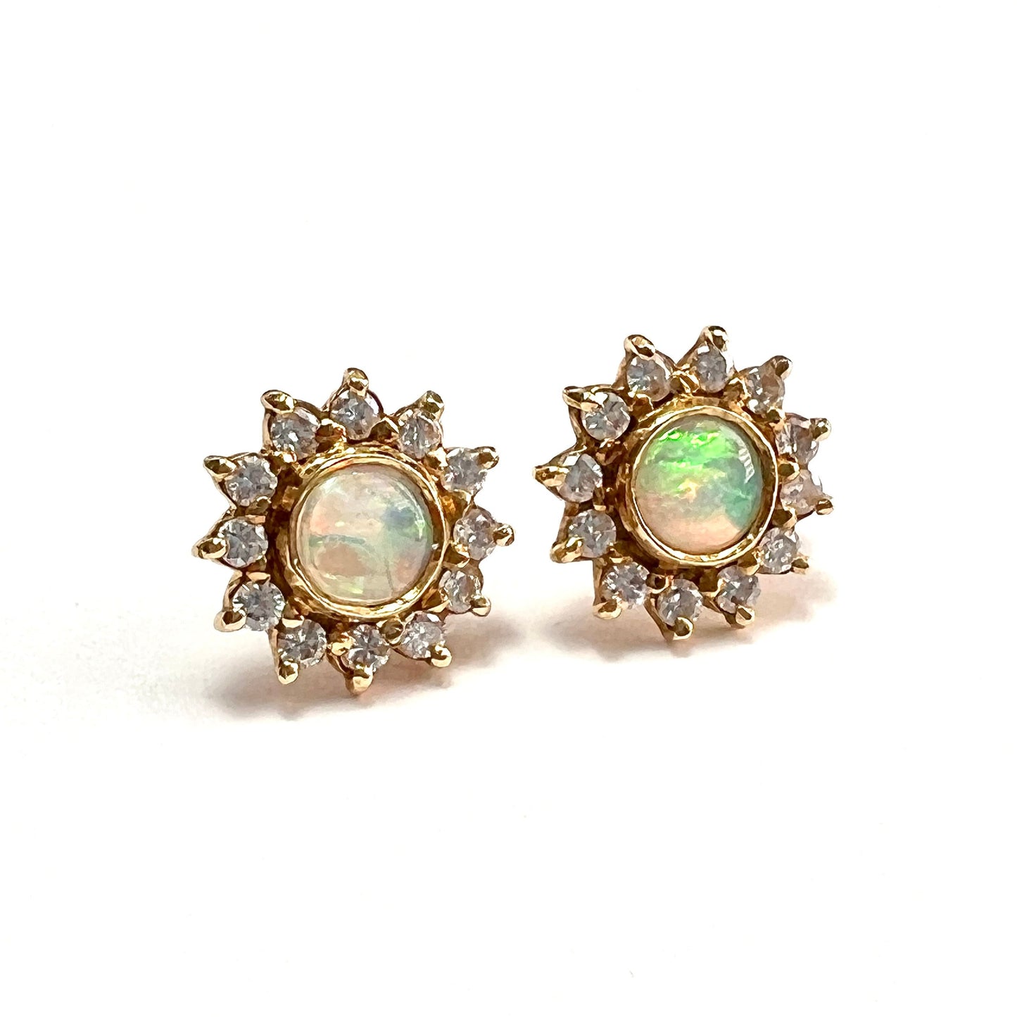 Mappin & Webb Boxed Vintage 18CT Gold Diamond and Opal Sunburst Studs