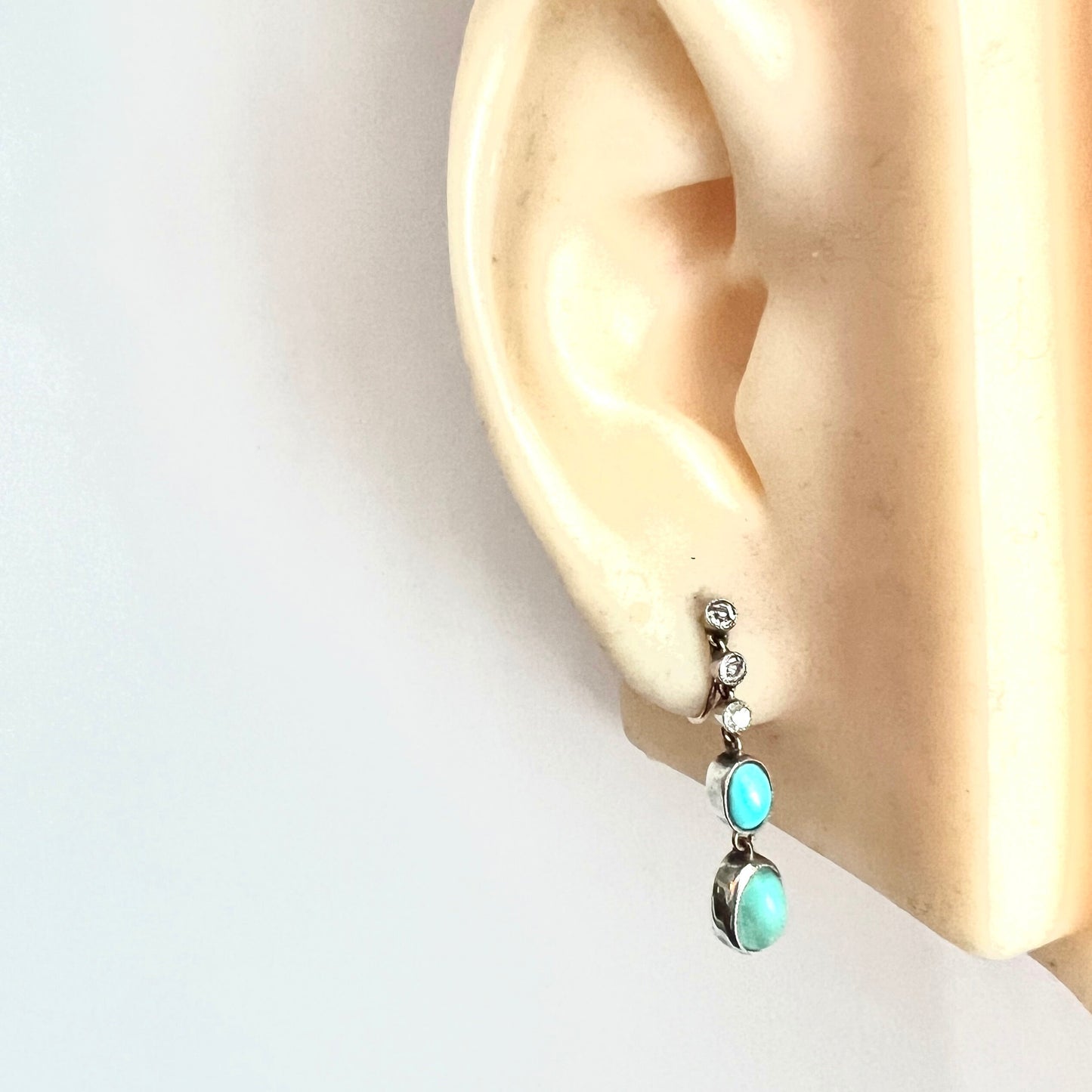 Victorian Gold and Silver Turquoise Paste Diamond Earrings