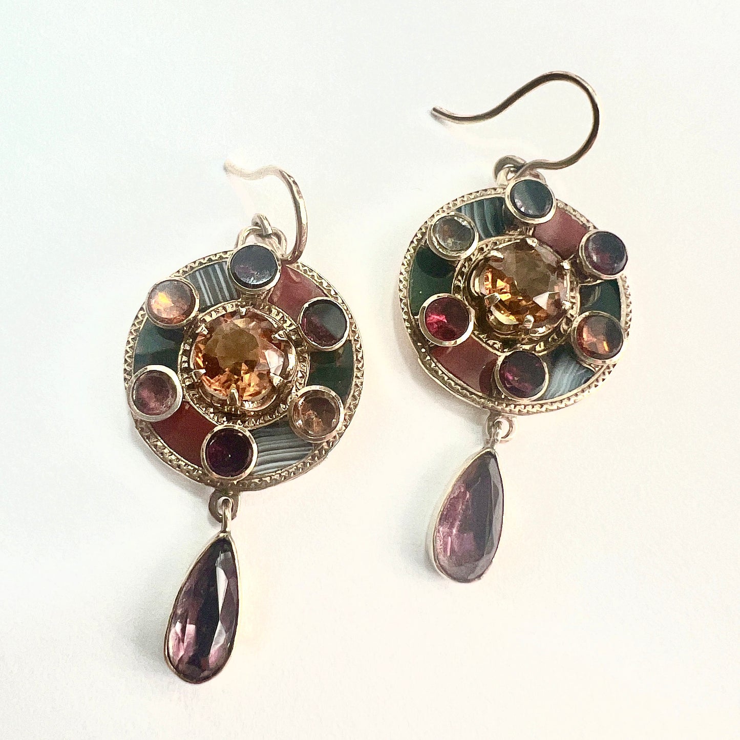 Rare Victorian 9CT Gold Scottish Agate Gemstone Pendant Earrings