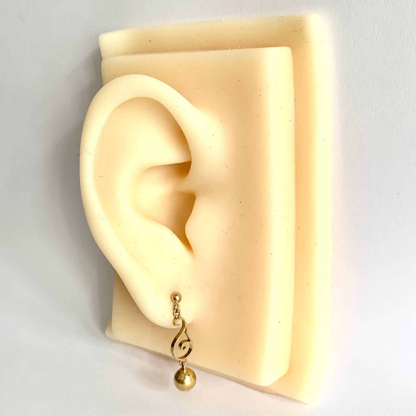 Vintage 9CT Gold Scroll and Ball Drop Earrings
