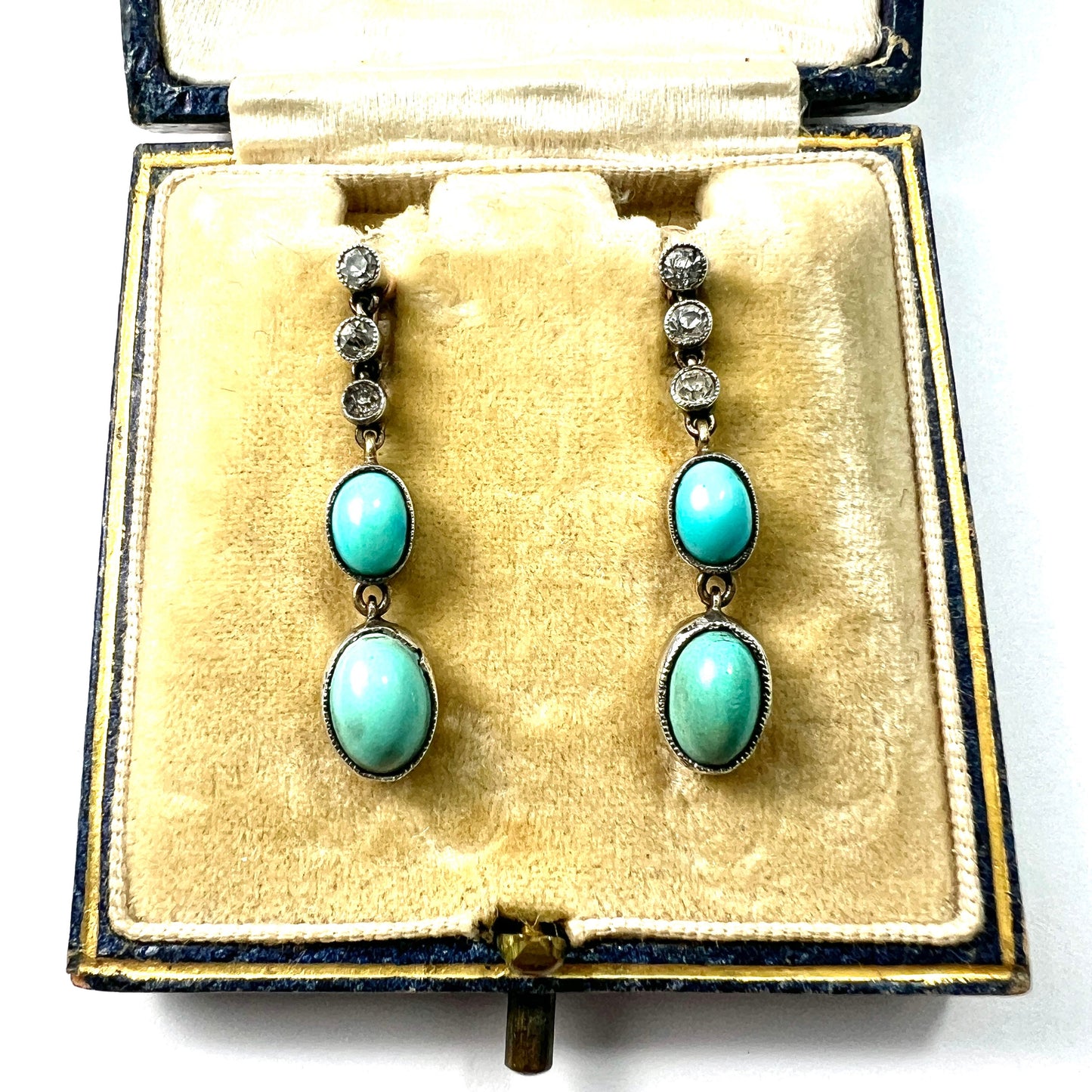 Victorian Gold and Silver Turquoise Paste Diamond Earrings