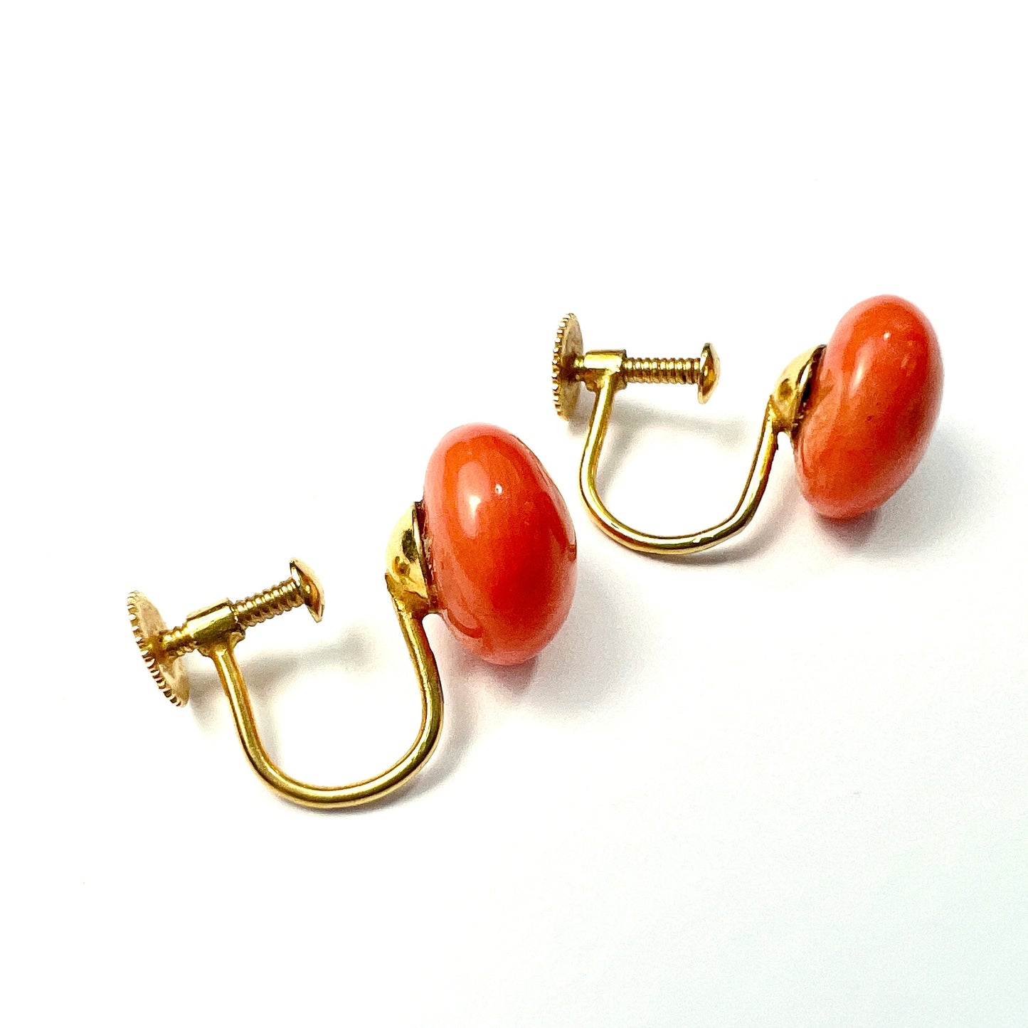 Antique 9CT Gold Coral Screwback Earrings