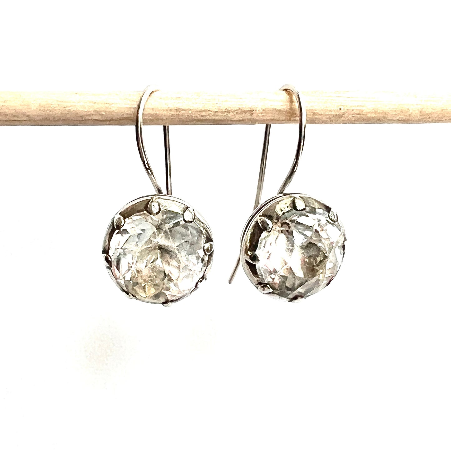 Large Georgian Silver Paste Solitaire Dormeuse Earrings