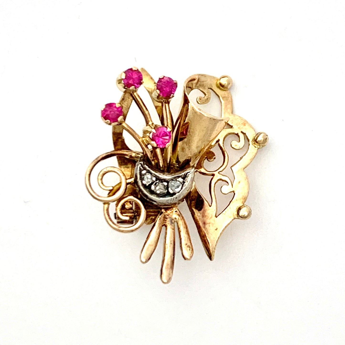 Vintage 18CT Gold Ruby and Diamond Ear Clips
