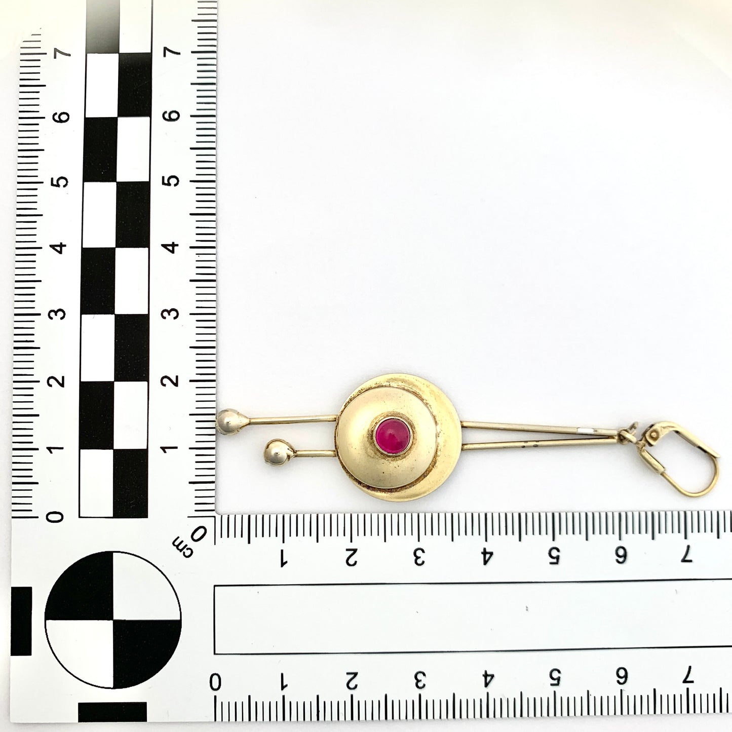 Vintage Modernist Silver Gilt Garnet Long Drop Earrings