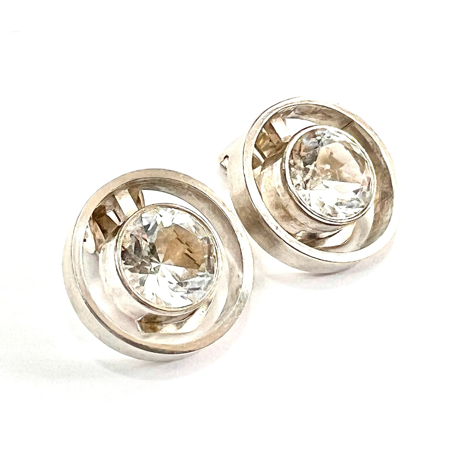 Vintage Silver and Rock Crystal Modernist Ear Clips by Niels Erik From