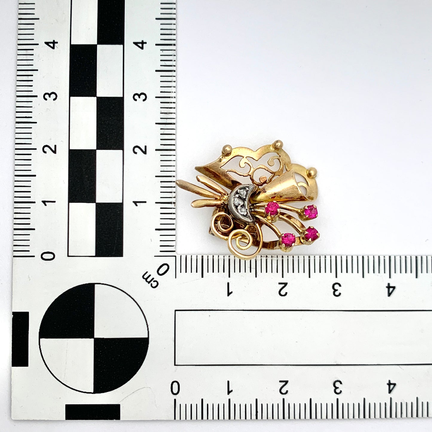Vintage 18CT Gold Ruby and Diamond Ear Clips