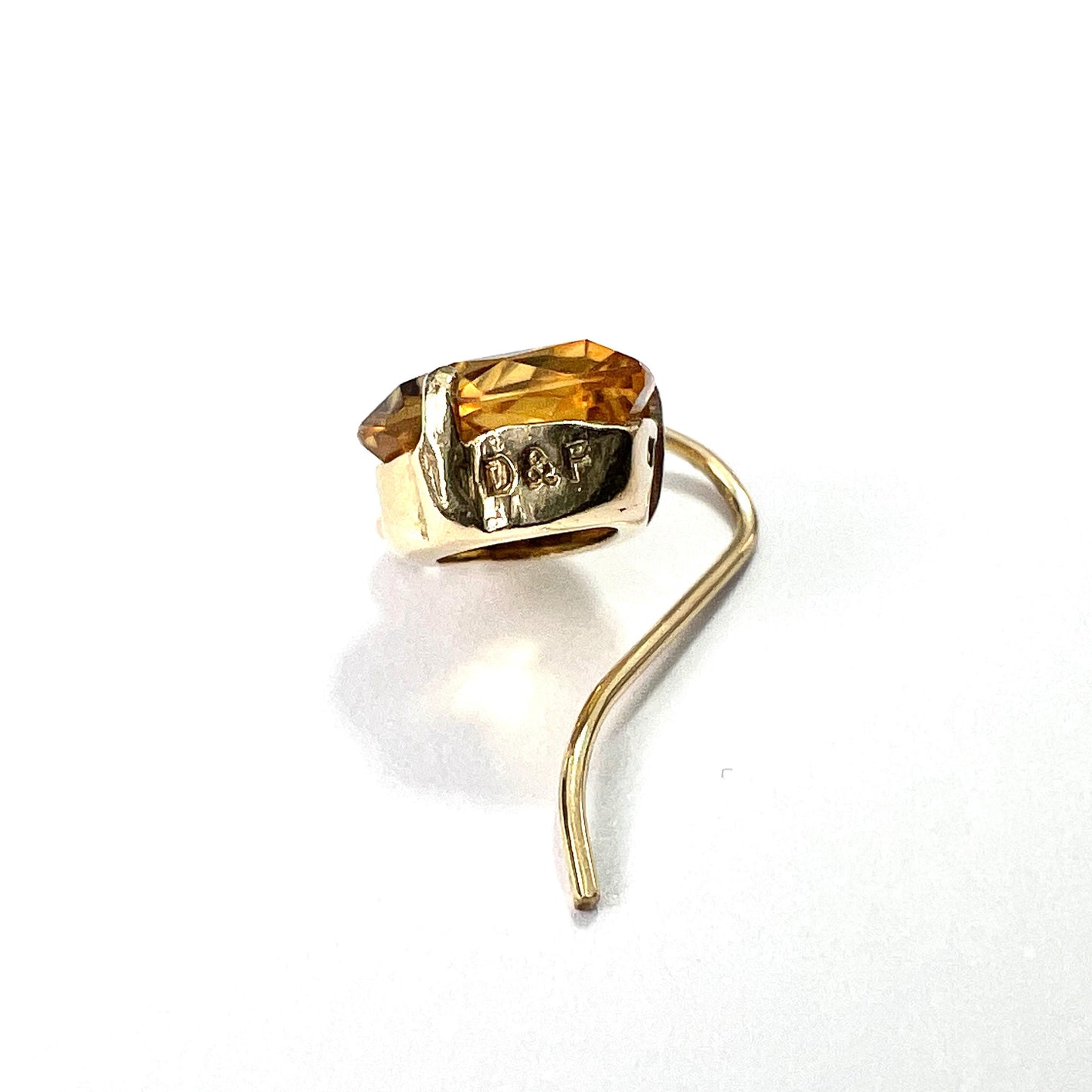 Tiny Vintage Deakin & Francis 9CT Gold Citrine Heart Drop • Single Earring