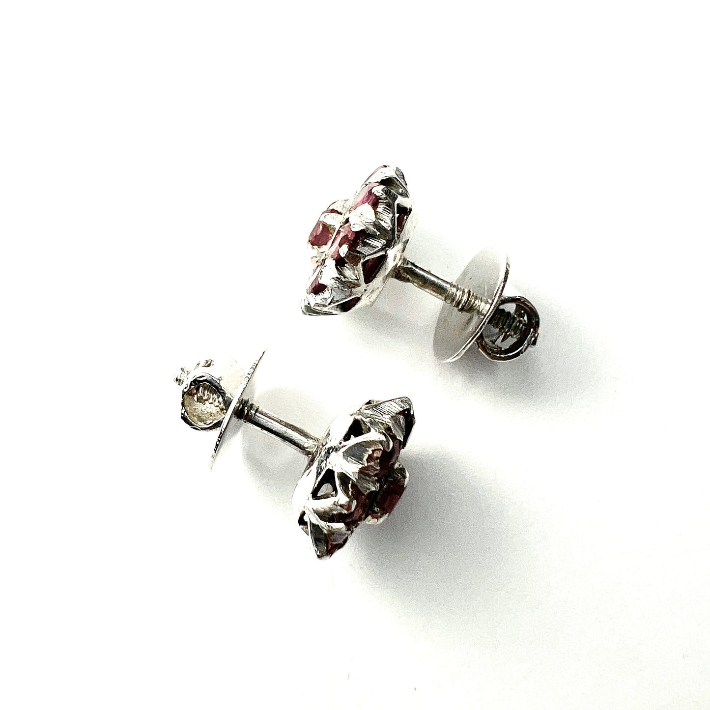 Vintage 18CT White Gold Ruby Cluster Stud Earrings