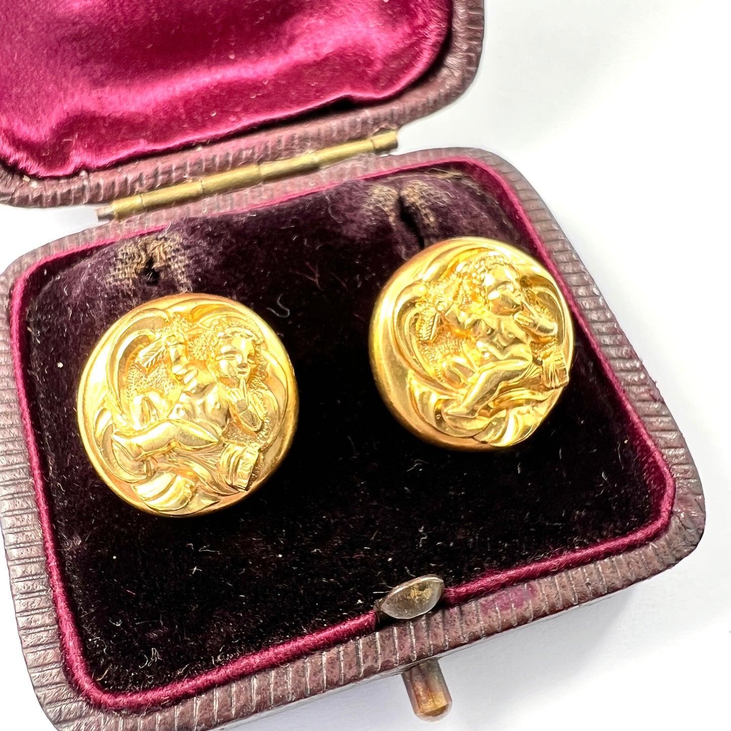 Victorian 15CT Gold Cherub Button Stud Earrings