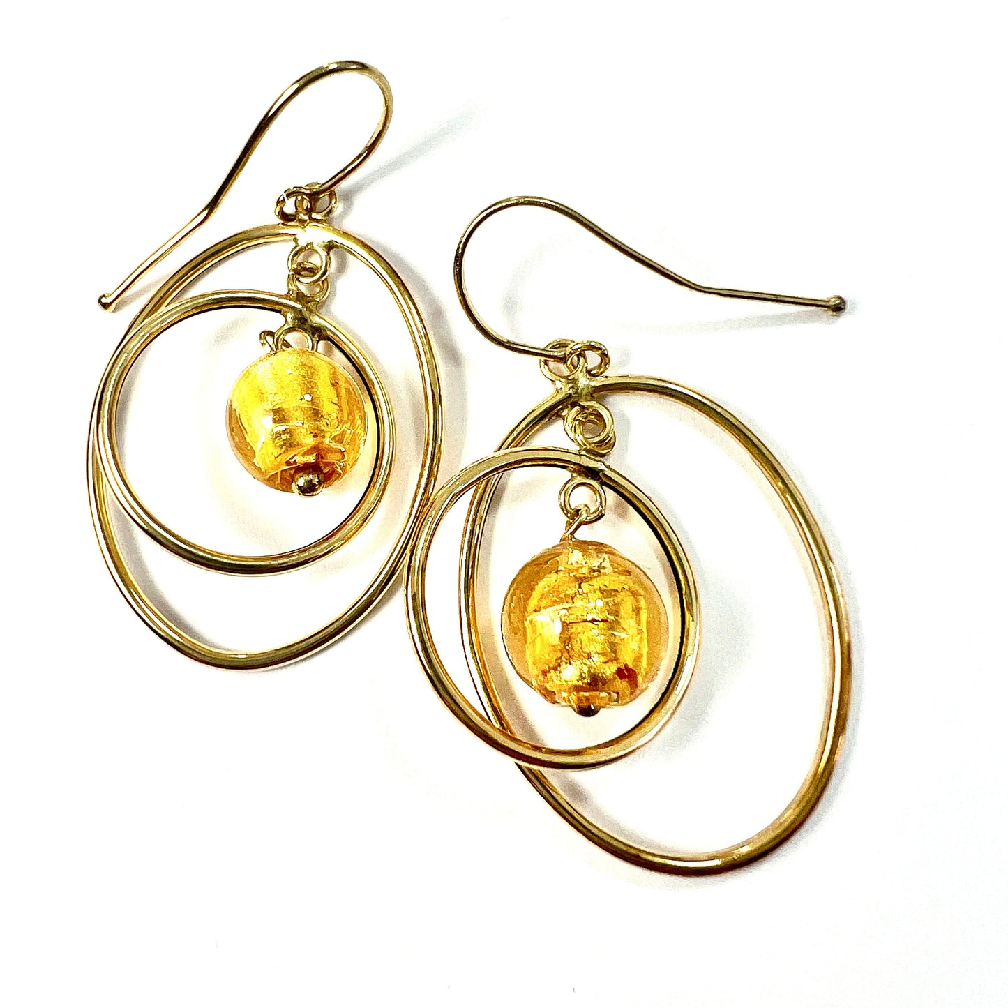 Vintage 9CT Gold Venetian Glass Circle Earrings