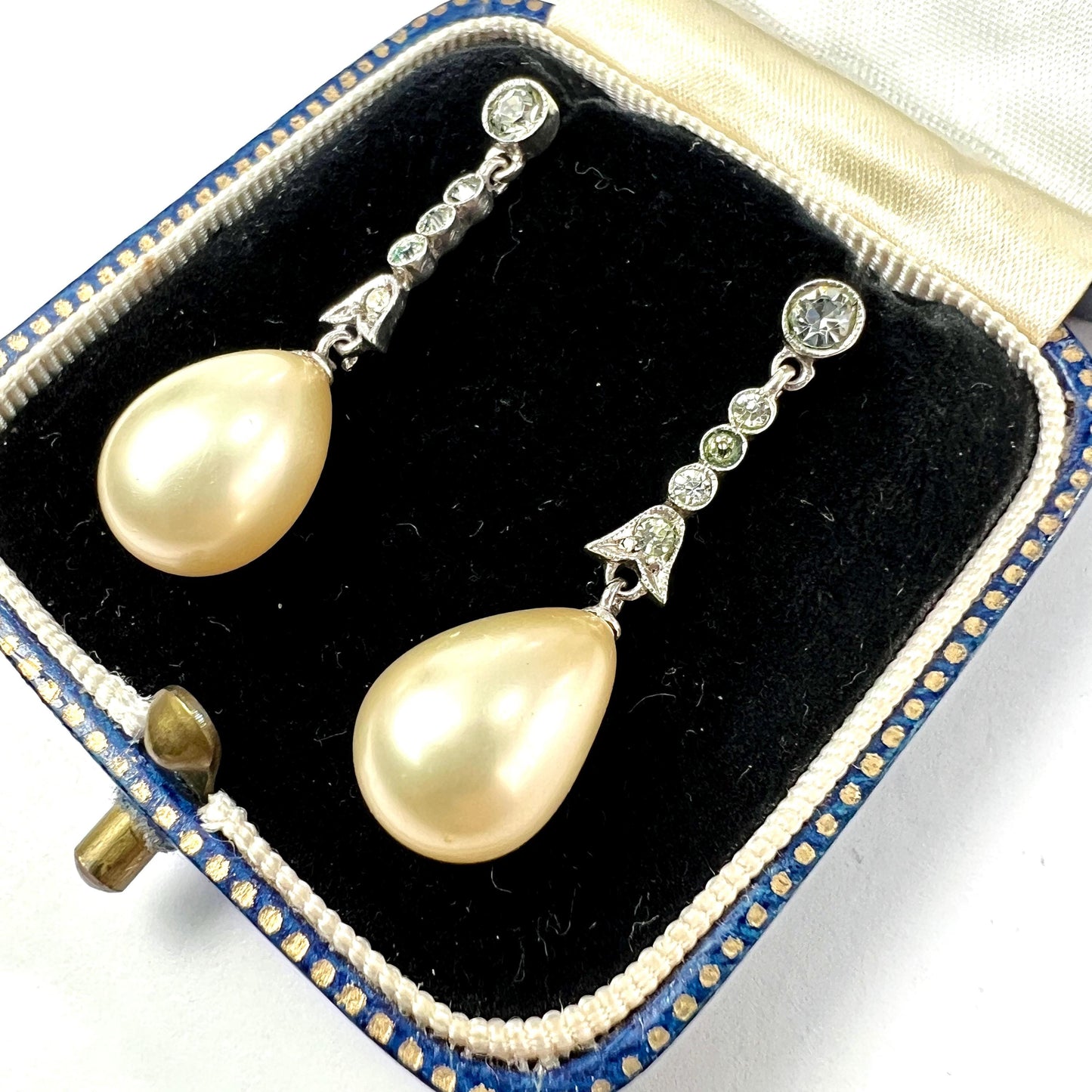 Edwardian Gold and Silver Faux Pearl Drop Earrings
