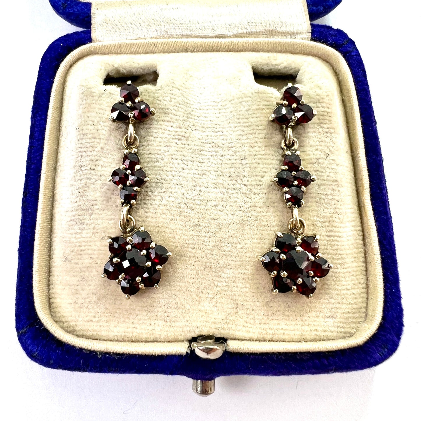 Vintage Bohemian Garnet Flower Cluster Drop Earrings