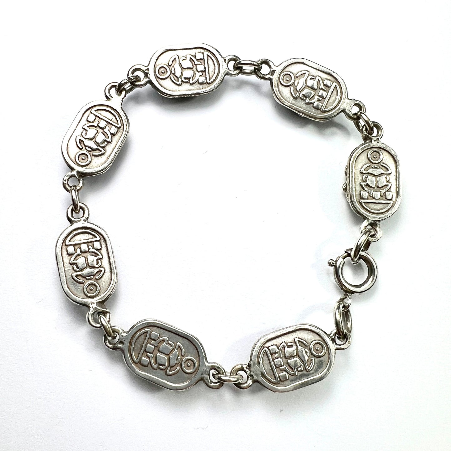 Vintage Silver Egyptian Scarab Beetle Earrings and Bracelet