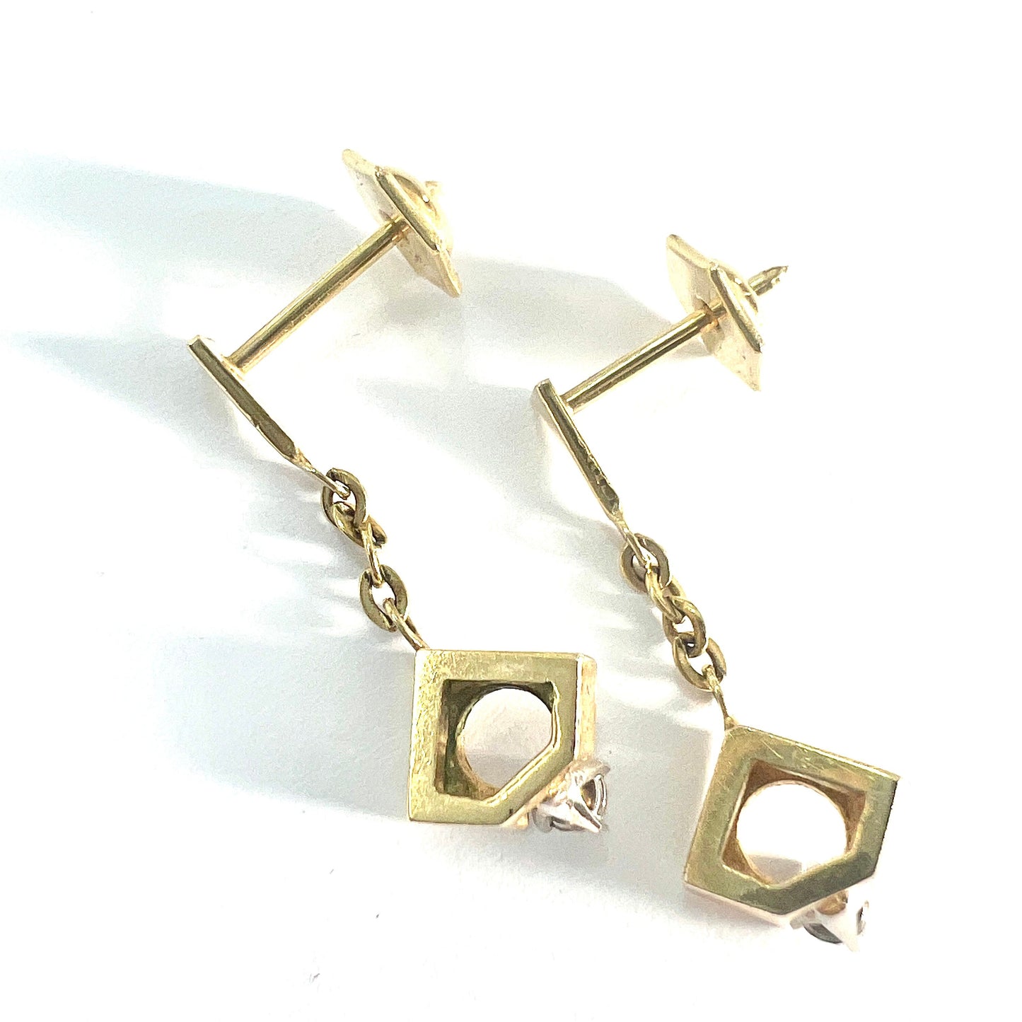 Vintage 9CT Gold Diamond Chain Drop Earrings