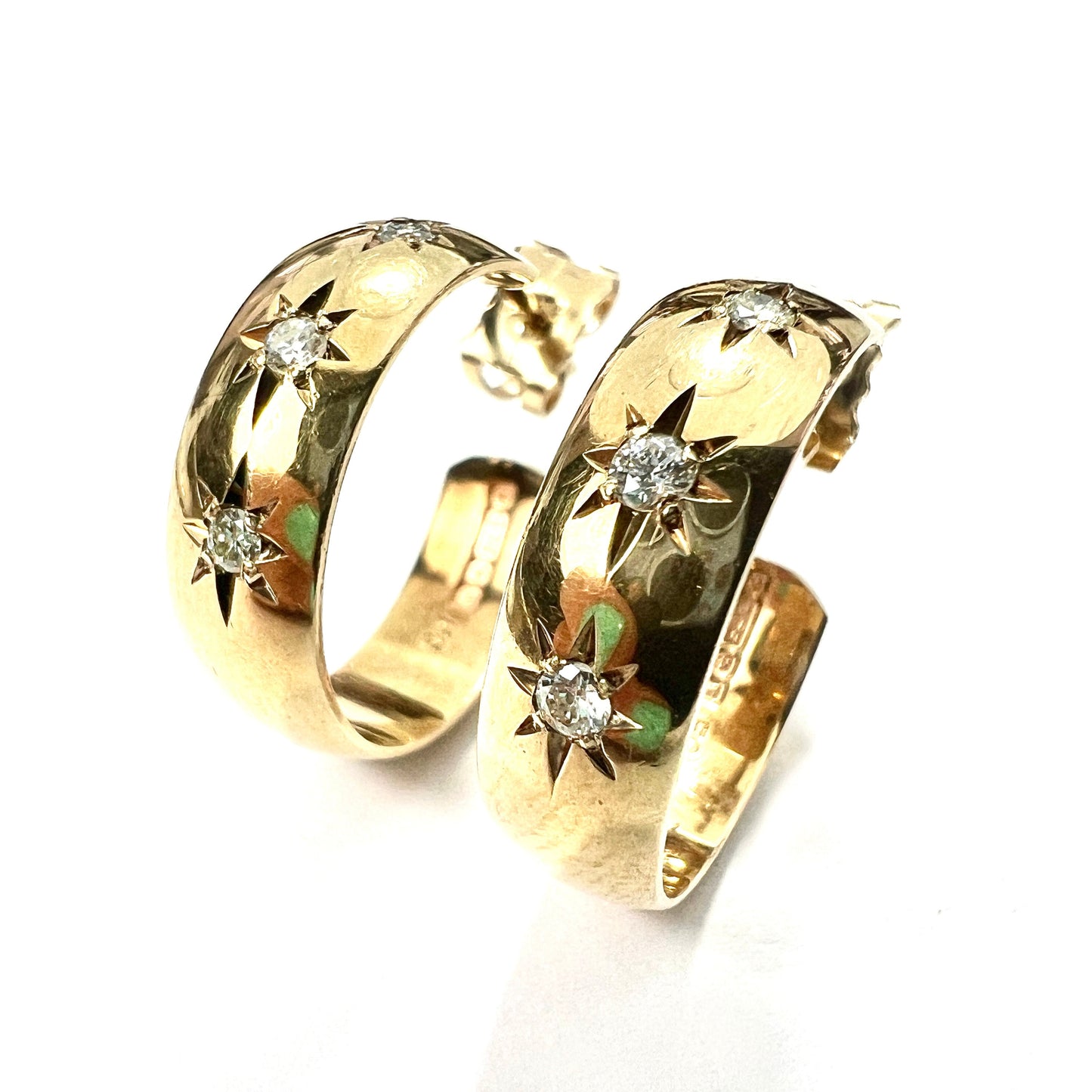 Rare Vintage Star-set Diamond 9CT Gold Hoop Earrings