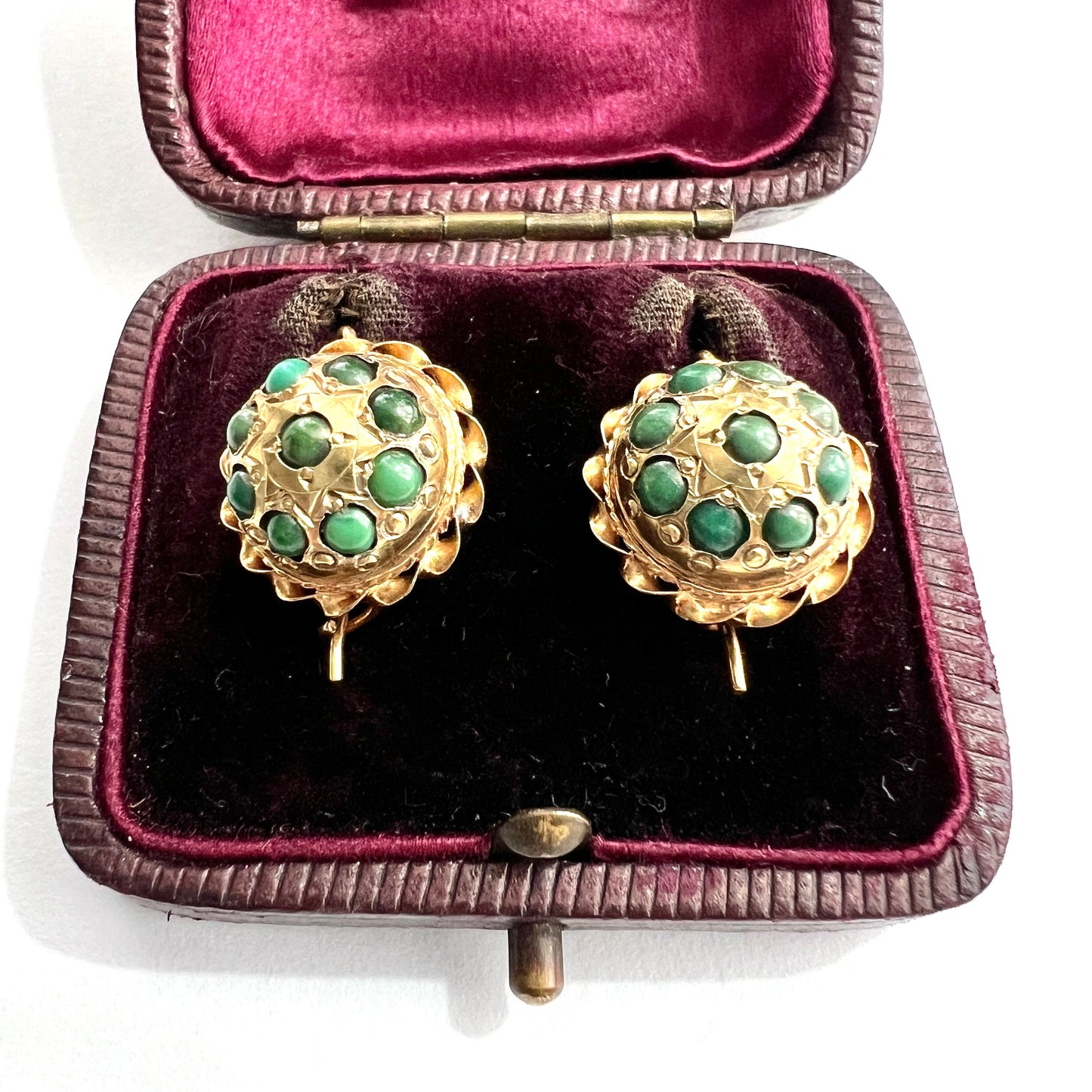 Victorian 18CT Gold Turquoise Cluster Dome Earrings