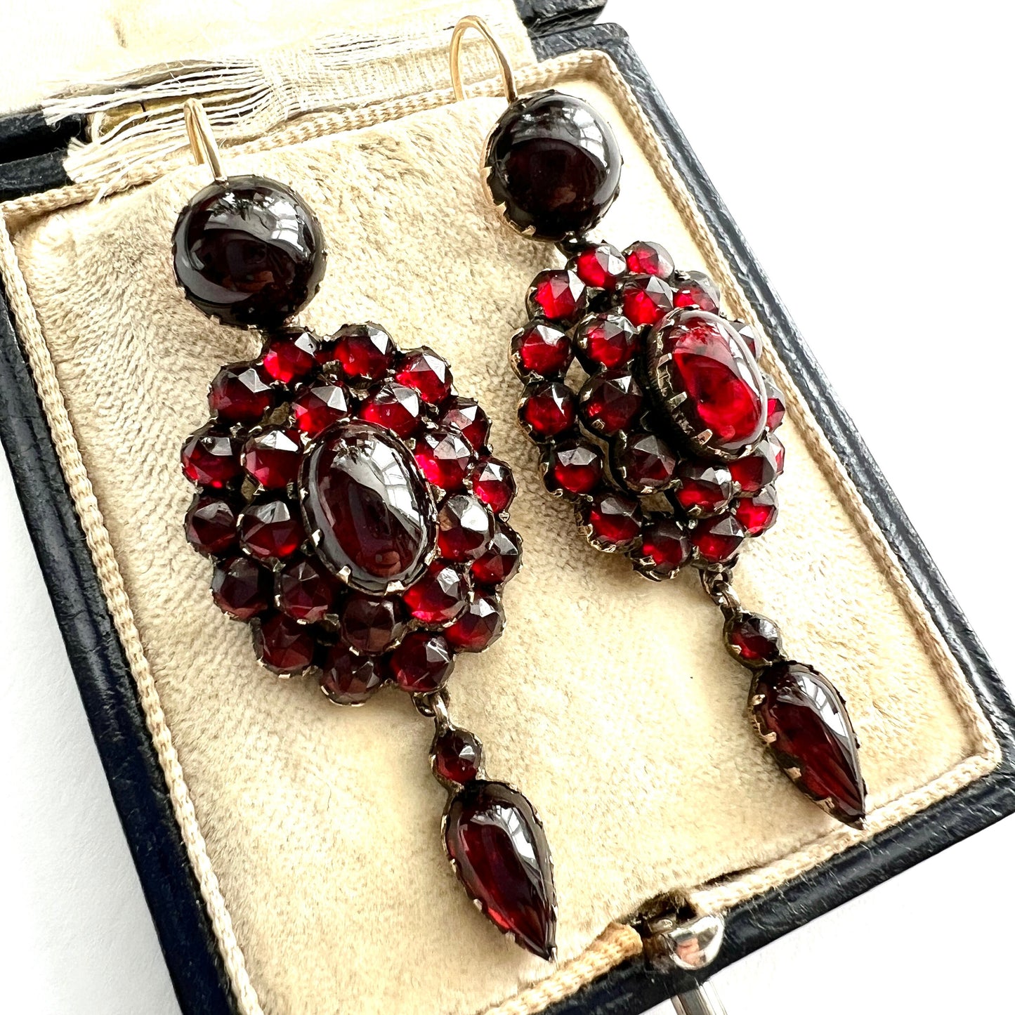 Victorian 9CT Gold Bohemian Garnet Chandelier Earrings