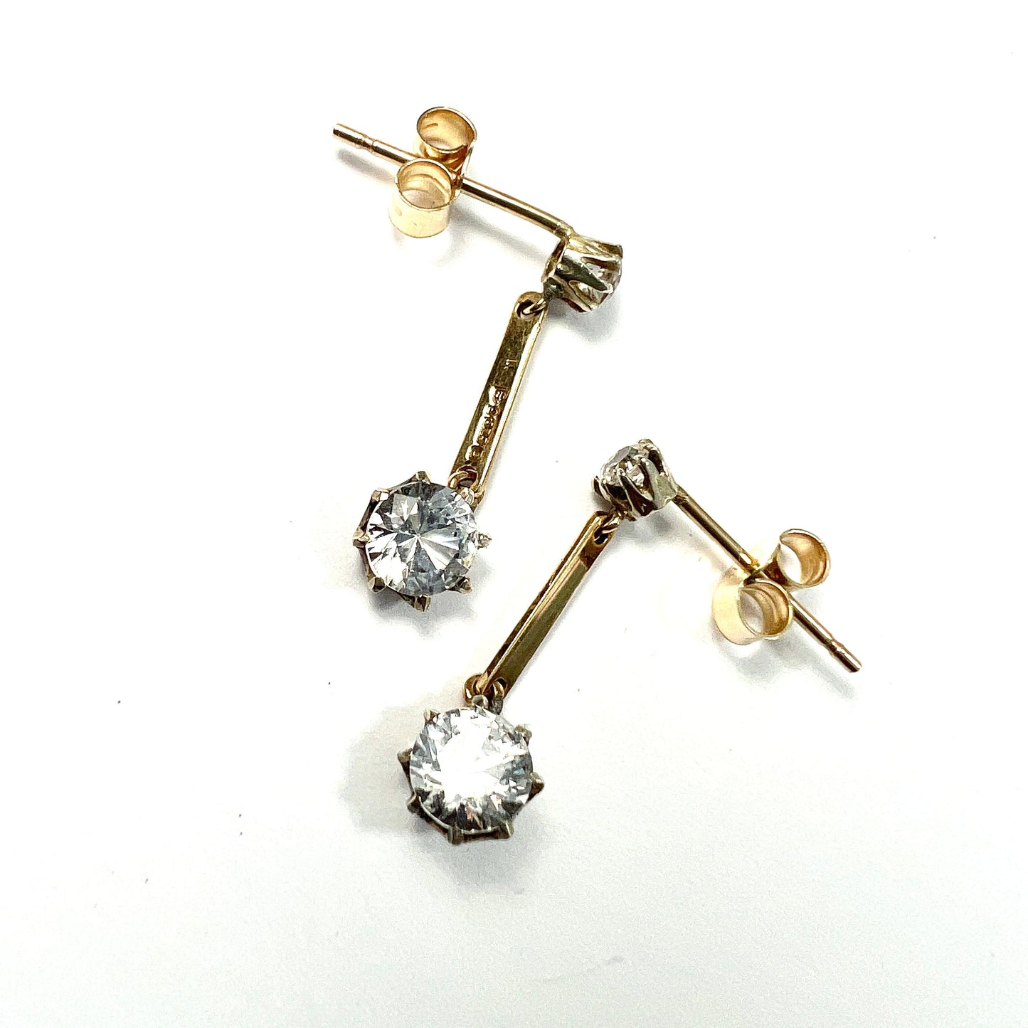 Vintage 9CT Gold Zircon Drop Earrings