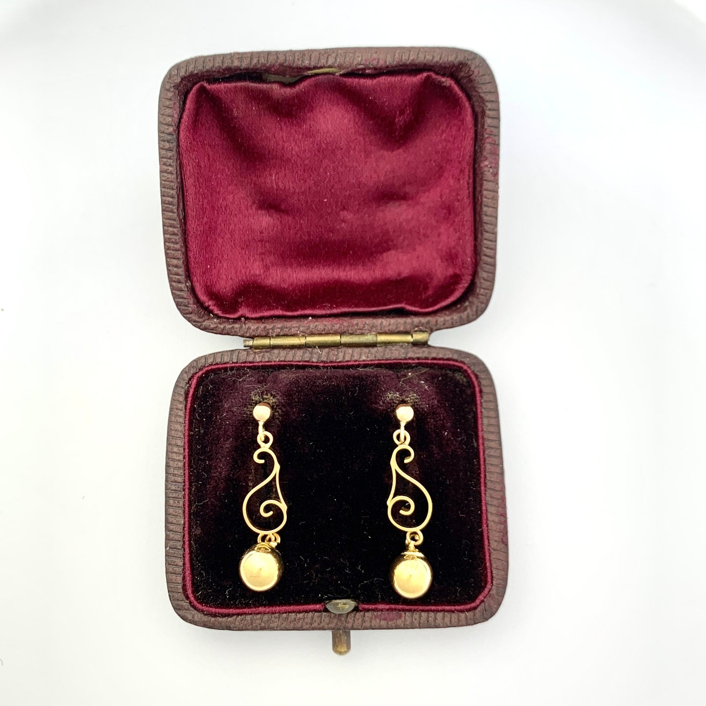 Vintage 9CT Gold Scroll and Ball Drop Earrings