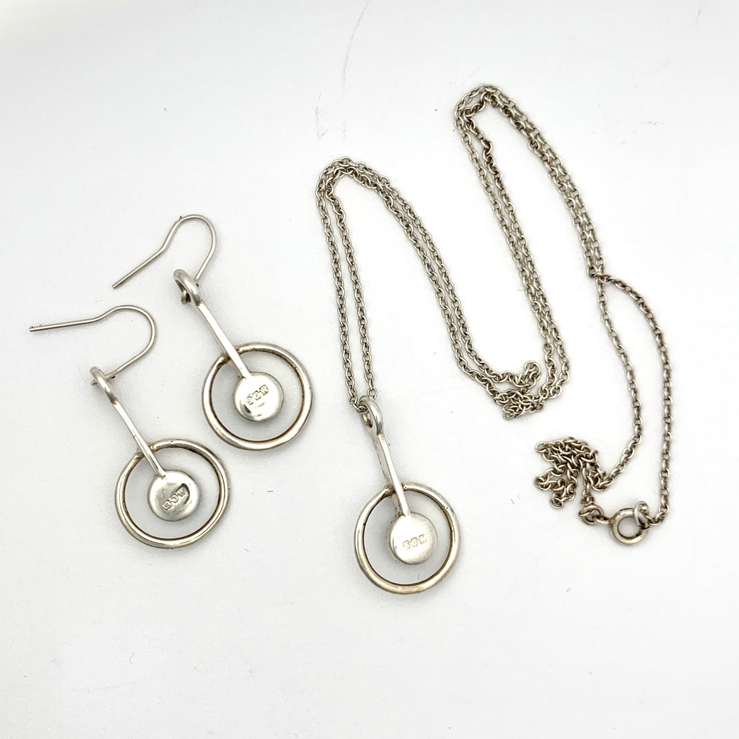 Vintage Scottish Silver Modernist Green Stone Earrings and Necklace