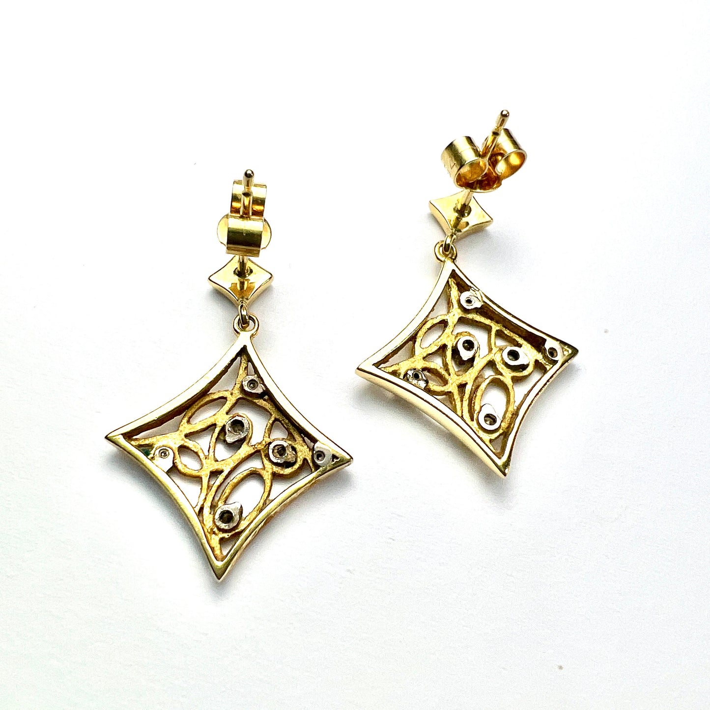 Vintage Diamond 18CT Gold Lattice Earrings
