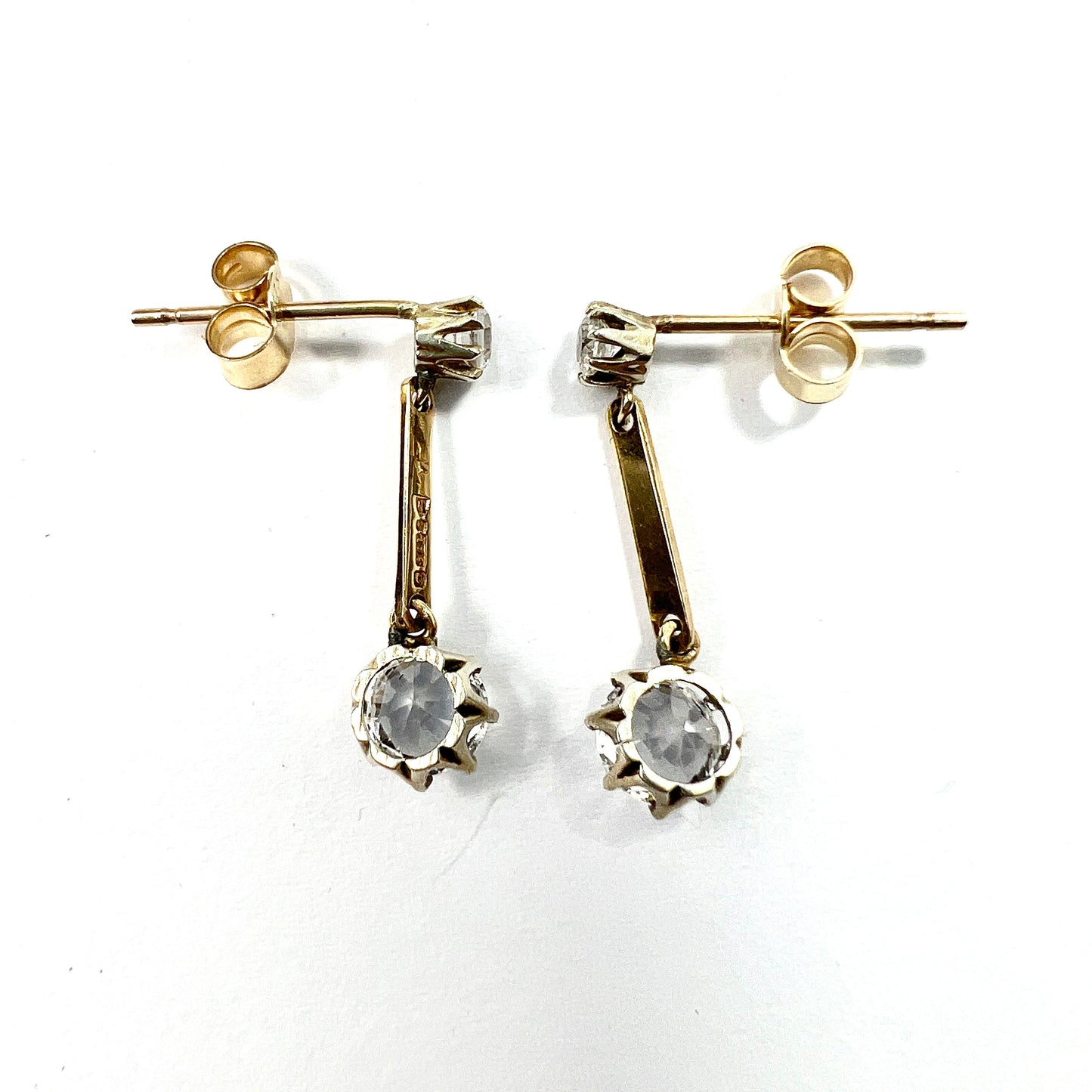 Vintage 9CT Gold Zircon Drop Earrings