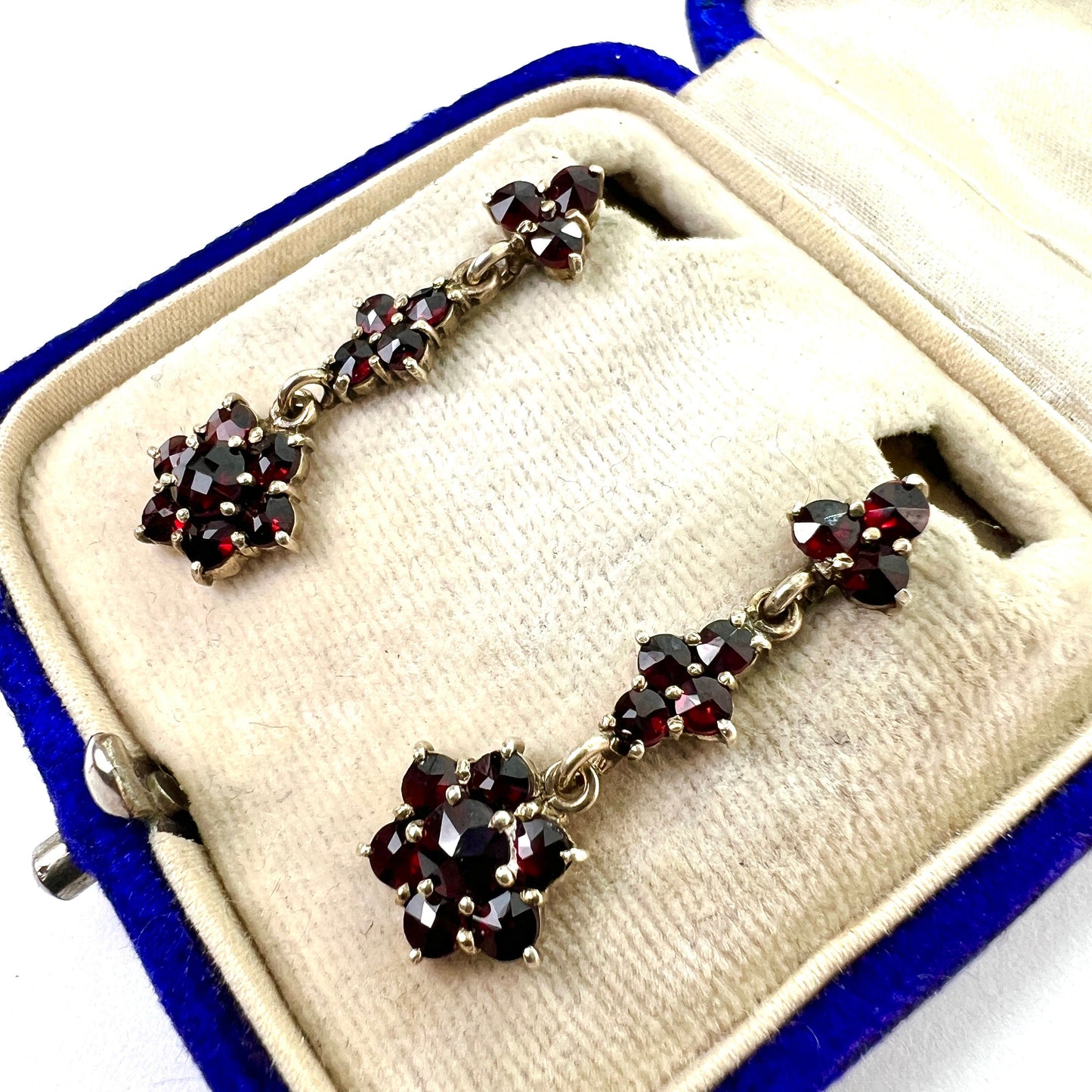 Vintage Bohemian Garnet Flower Cluster Drop Earrings