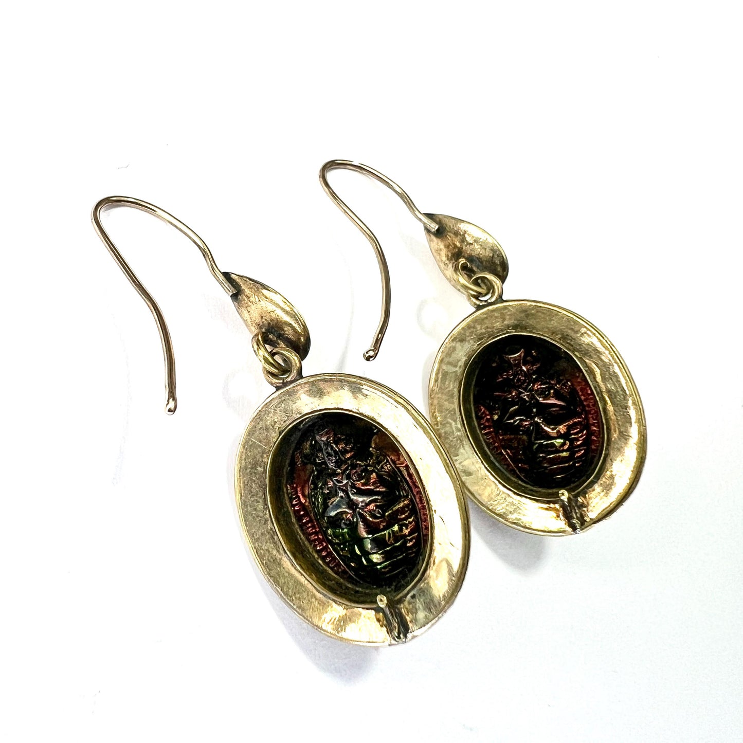 Ornate Victorian Scarab Beetle 9CT Gold Drop Earrings