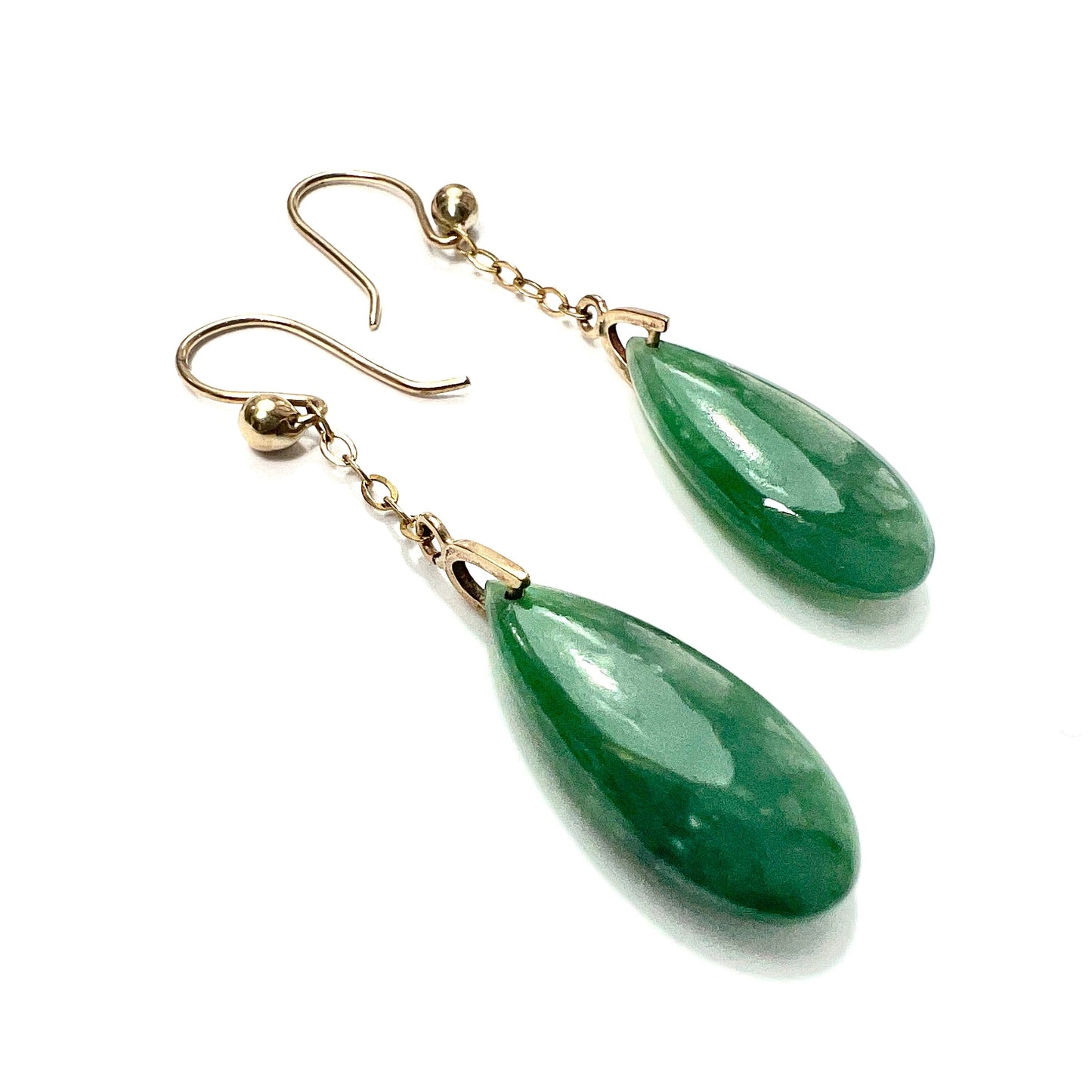 Edwardian 9CT Gold Jade Chain Drop Earrings