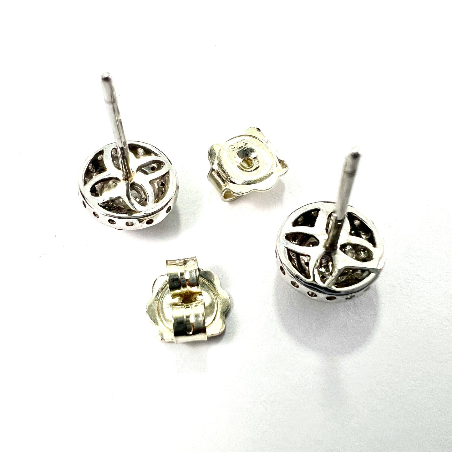 Vintage Diamond 9CT White Gold Target Stud Earrings