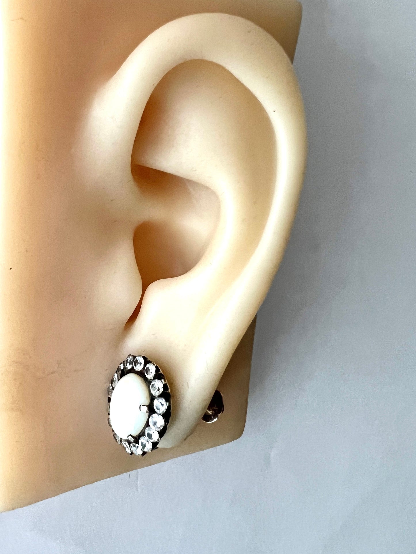 Vintage 9CT Gold Opal and White Sapphire Halo Earrings