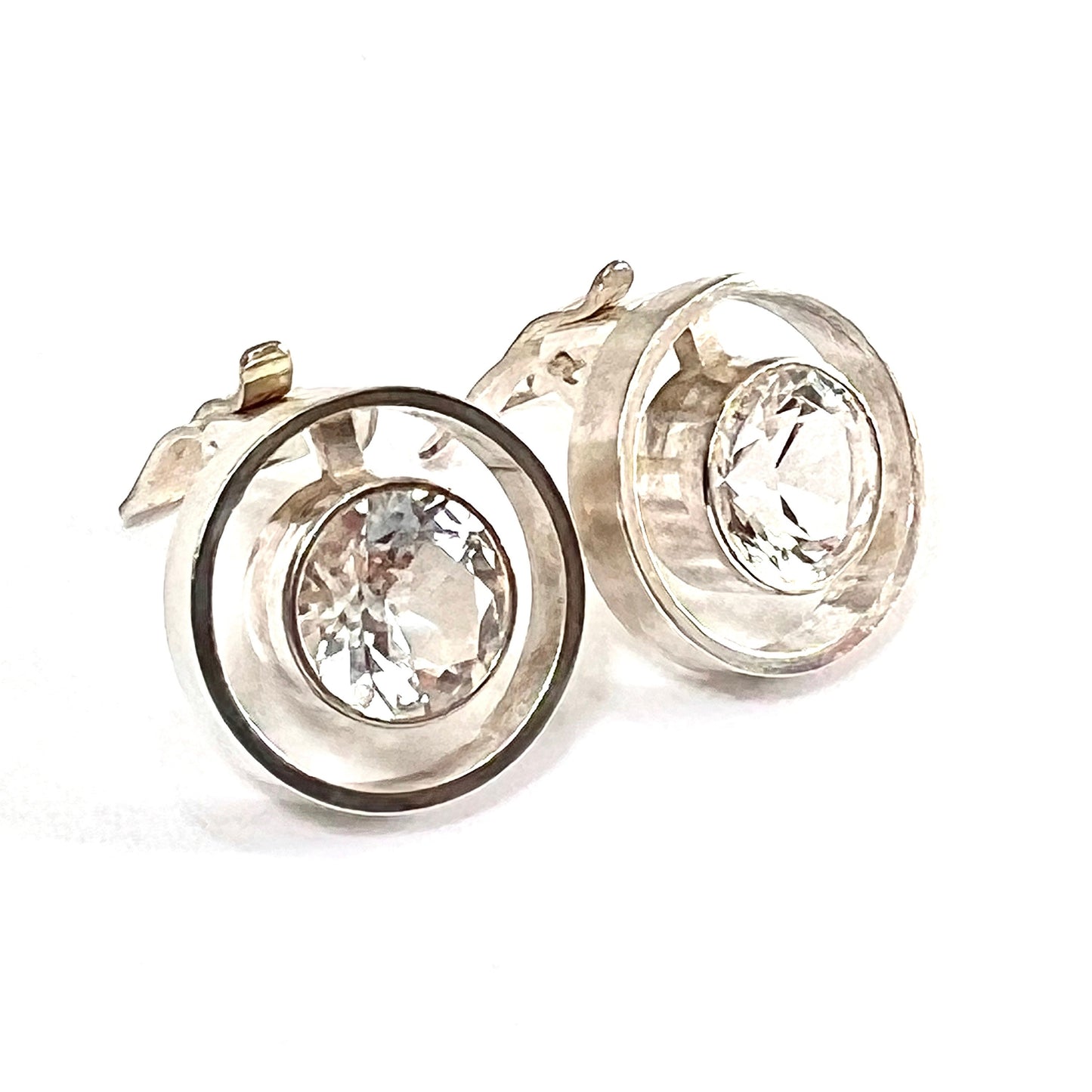 Vintage Silver and Rock Crystal Modernist Ear Clips by Niels Erik From