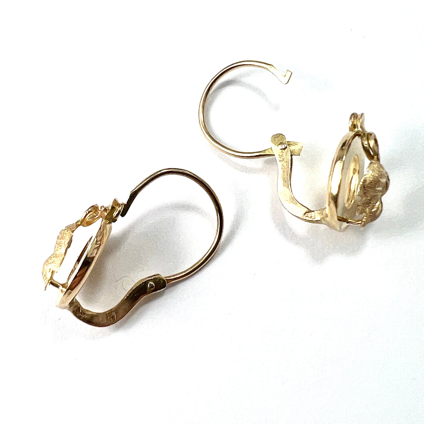 Victorian Art Nouveau 18CT Gold Vine Leaf Dormeuse Earrings