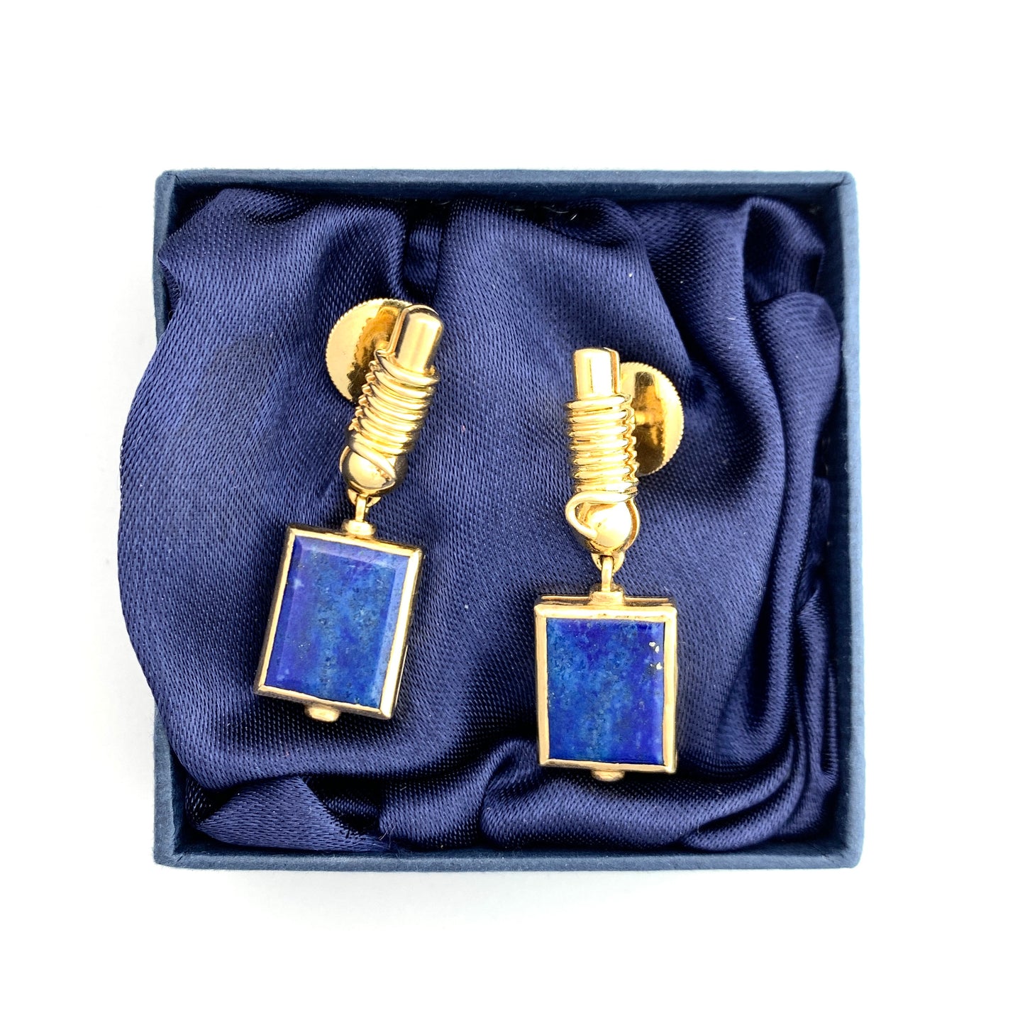 Rare Solid 18CT Gold Vintage Lapis Lazuli Earrings