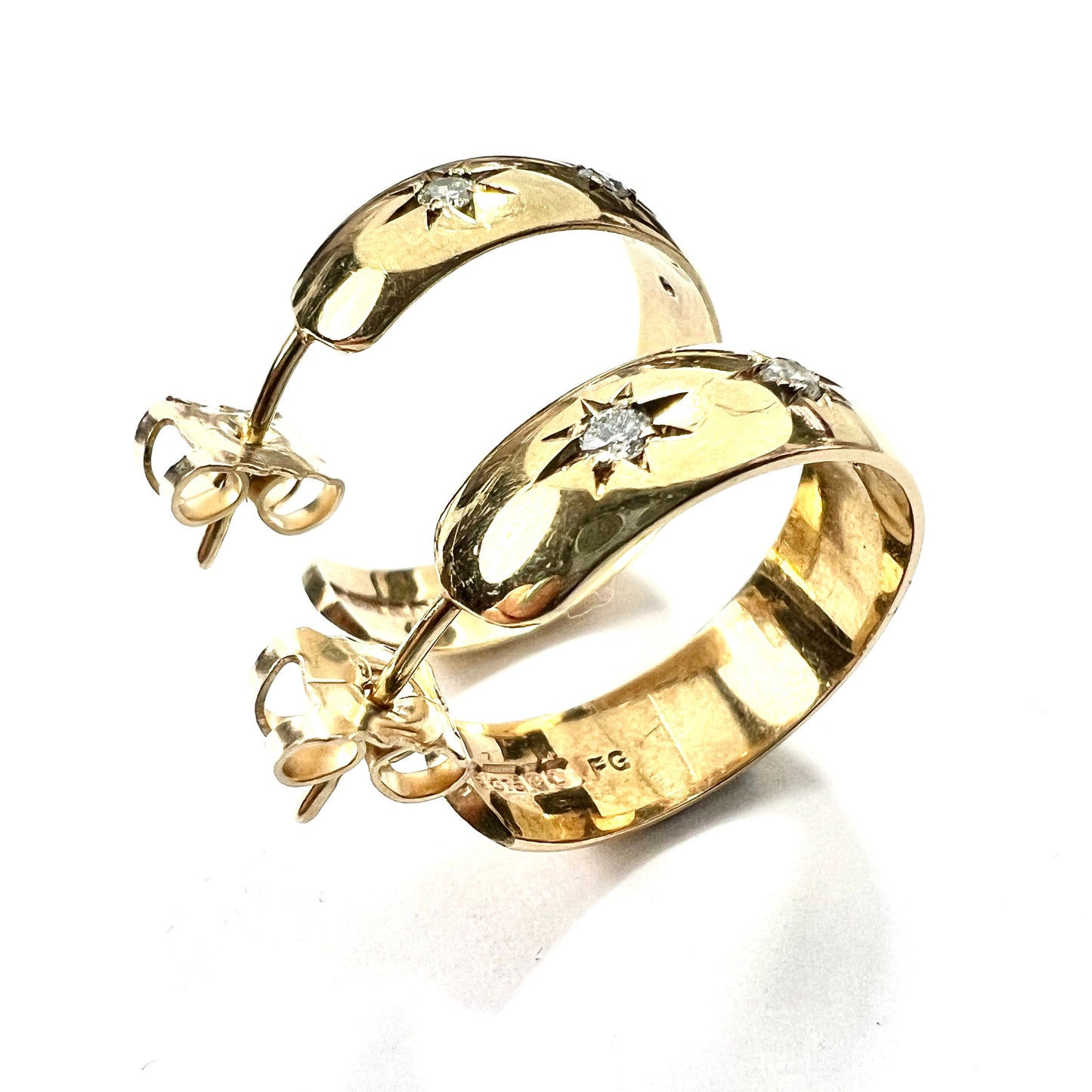 Rare Vintage Star-set Diamond 9CT Gold Hoop Earrings