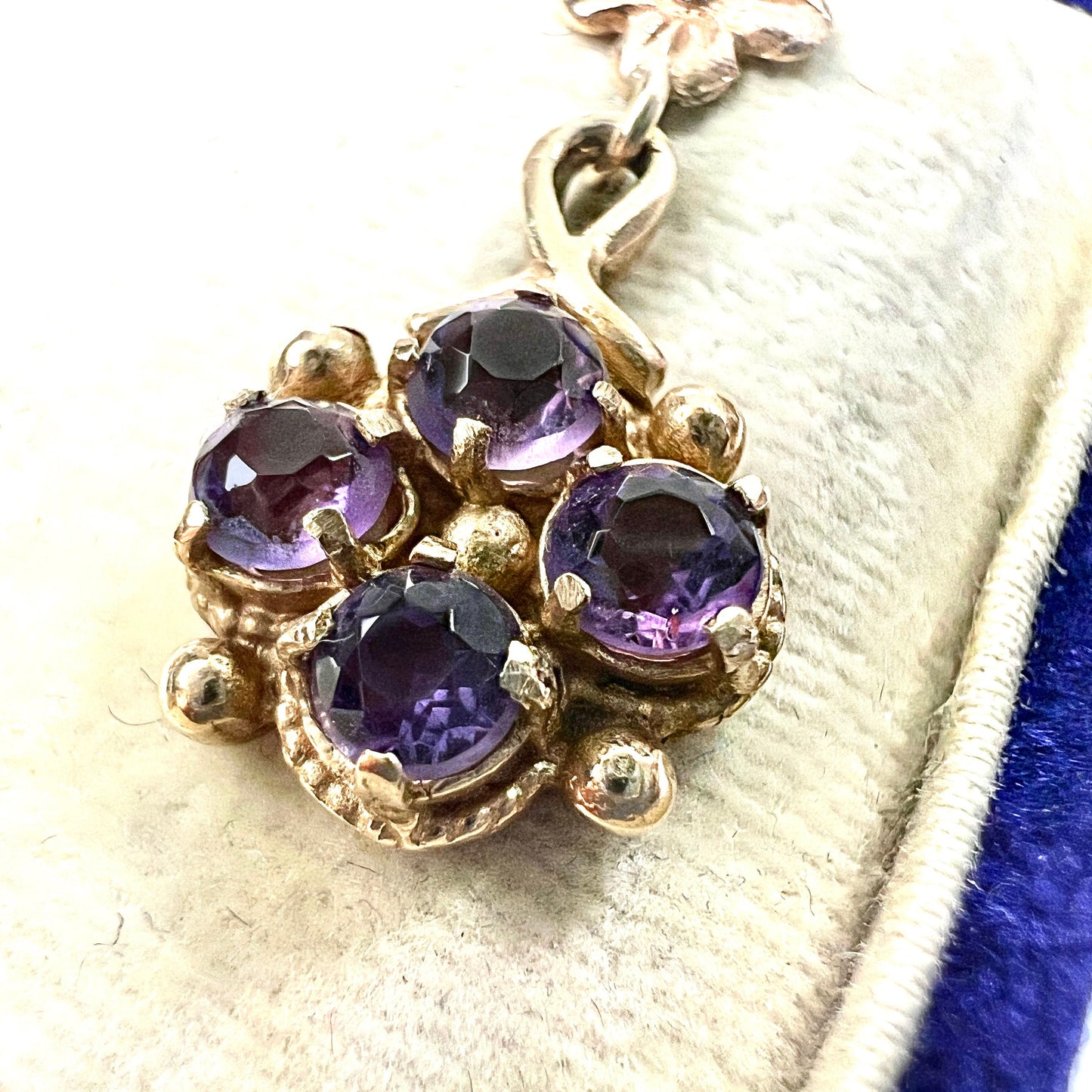 Vintage Amethyst 9CT Gold Flower Cluster Earrings
