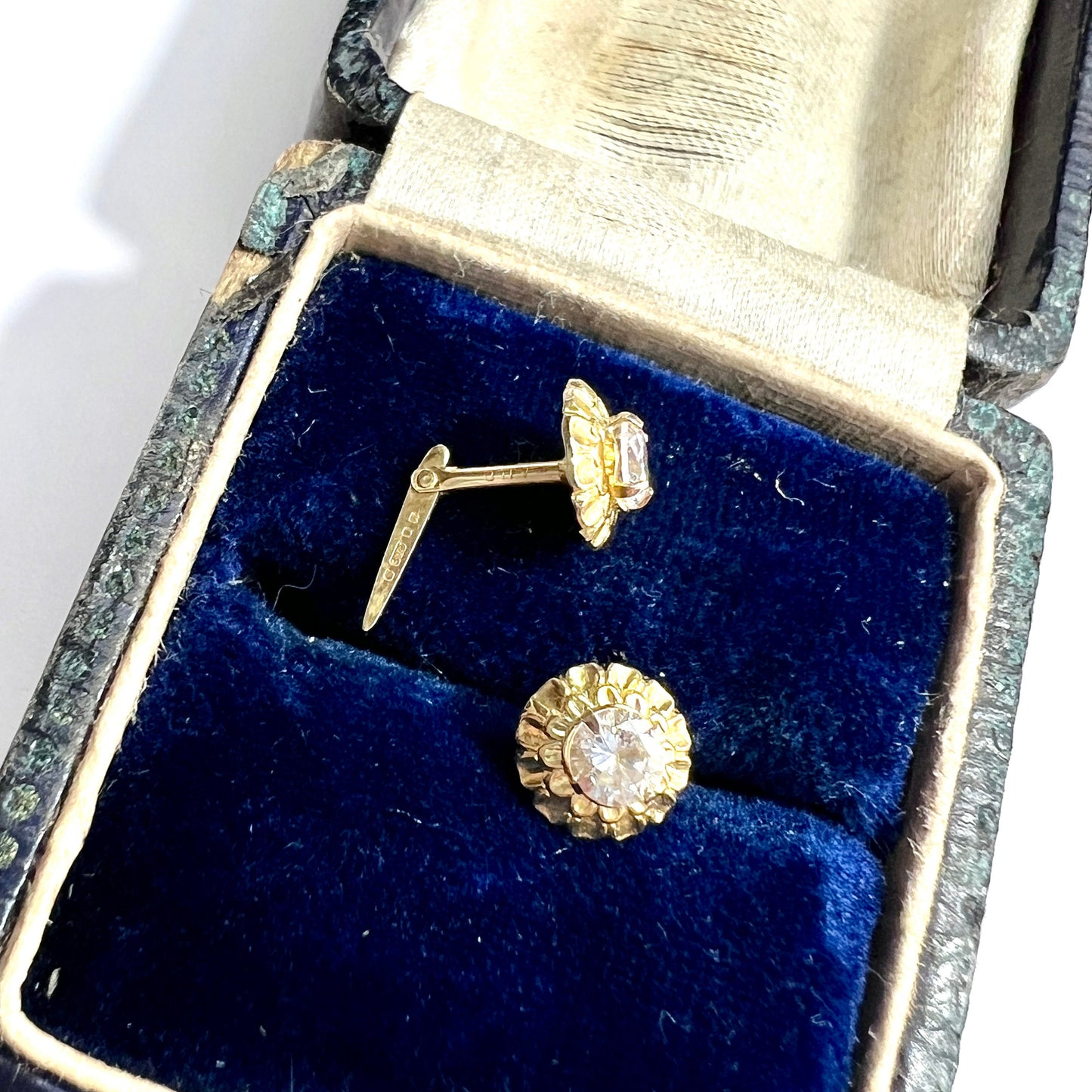 Tiny Vintage Paste 9CT Gold Hinge-back Stud Earrings