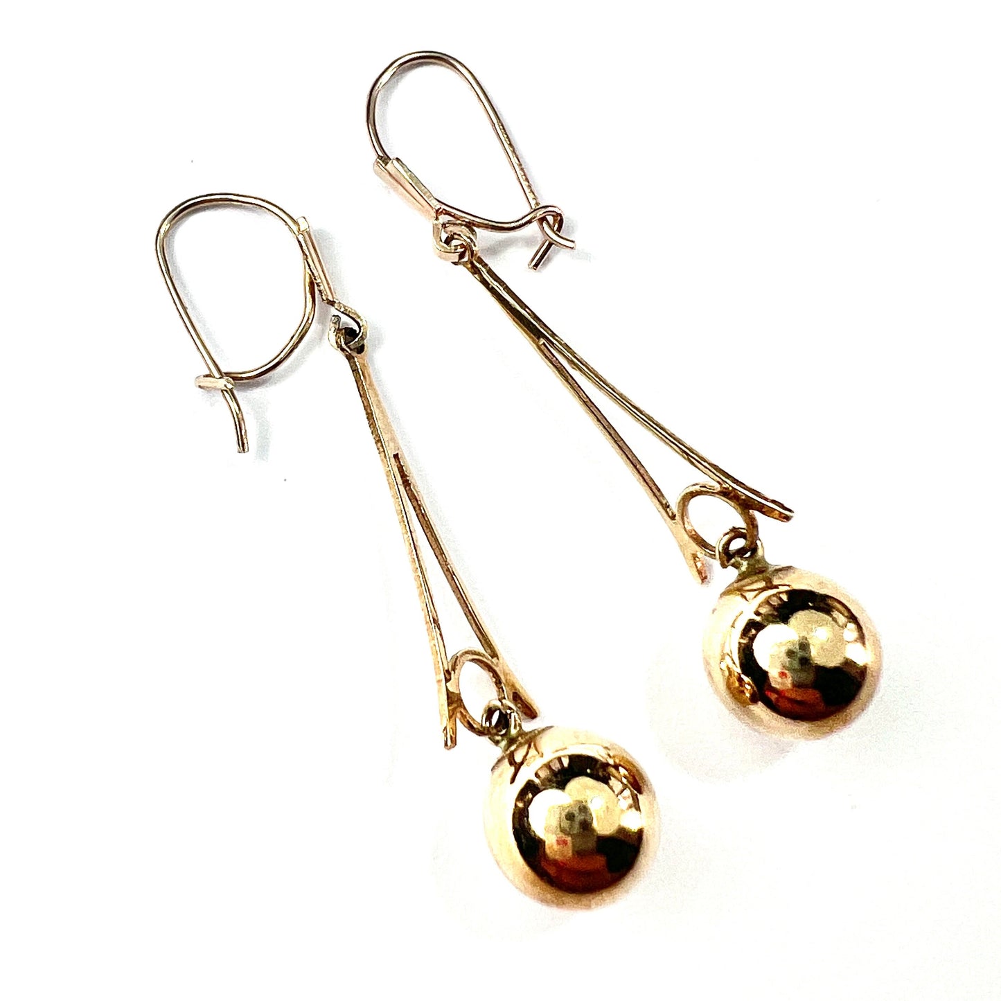 Vintage 9CT Gold Long Ball Drop Earrings