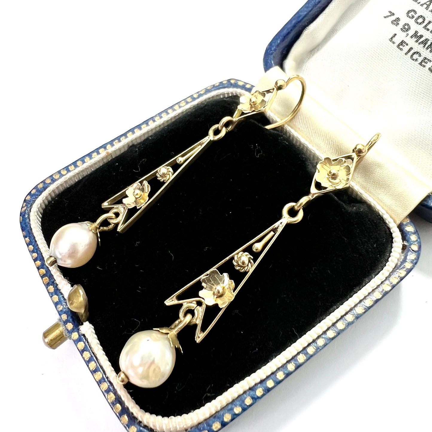 Edwardian 9CT Gold Pearl Drop Earrings