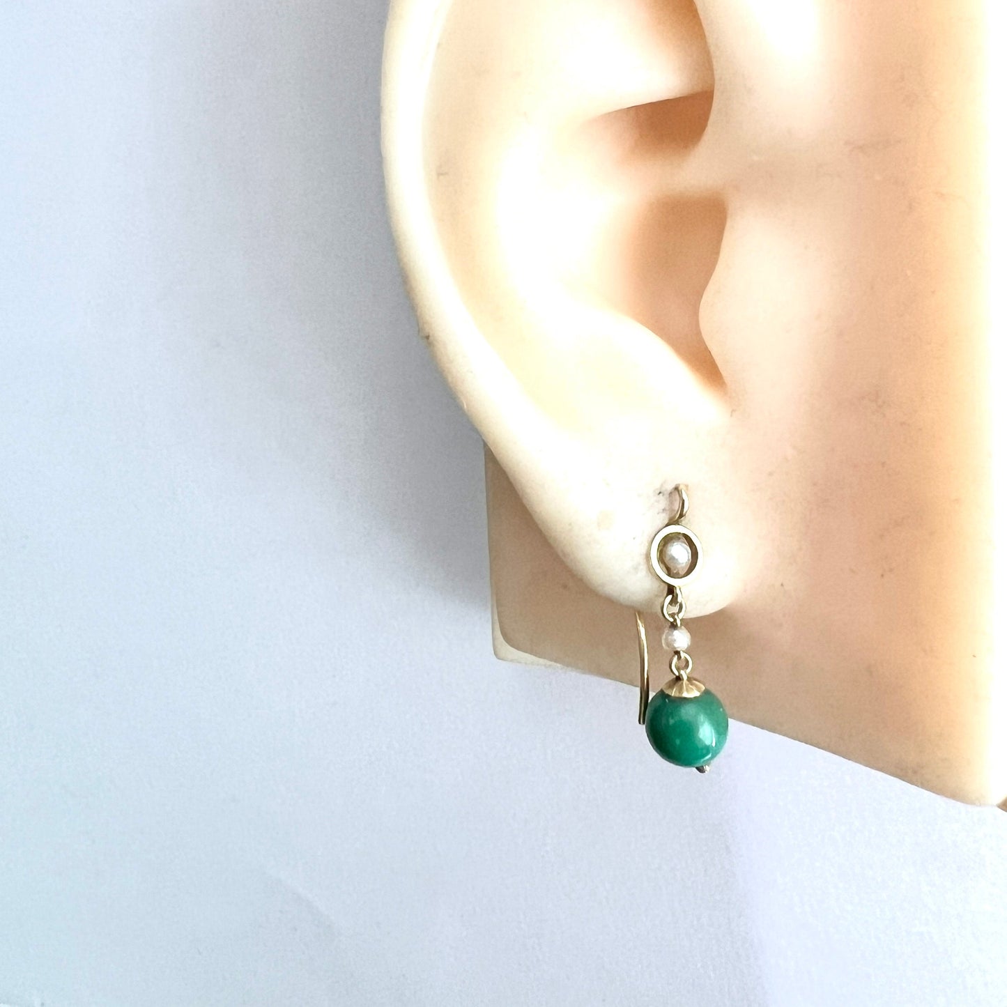 RESERVED for J • Victorian 15CT Gold Turquoise and Pearl Drop Earrings
