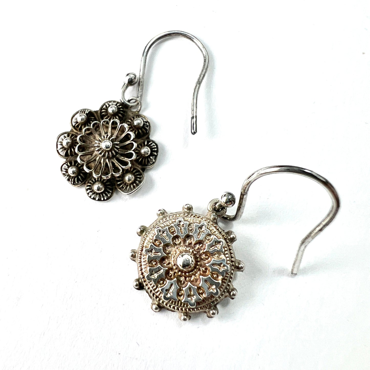 Victorian Mismatch Aesthetic Period Silver Wheel Earrings