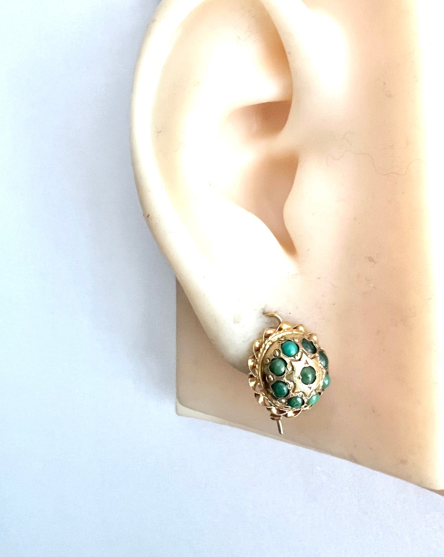 Victorian 18CT Gold Turquoise Cluster Dome Earrings