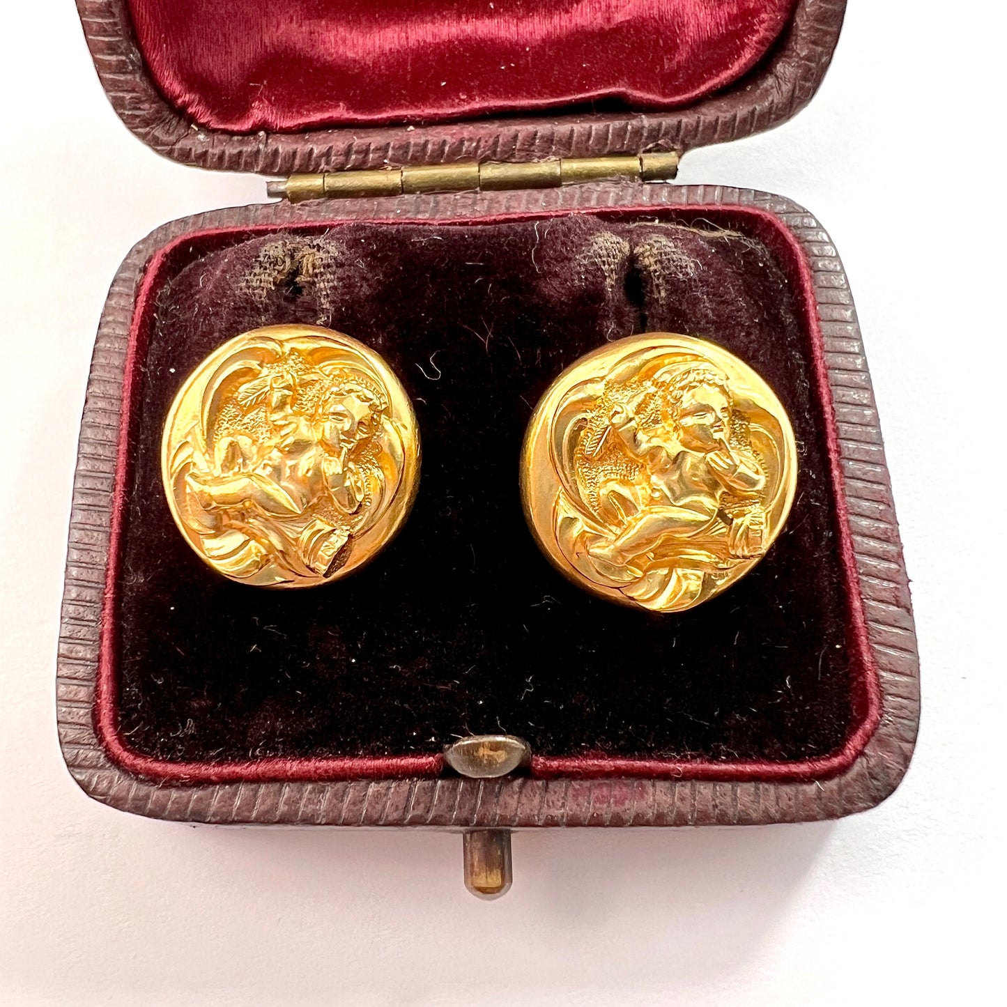 Victorian 15CT Gold Cherub Button Stud Earrings