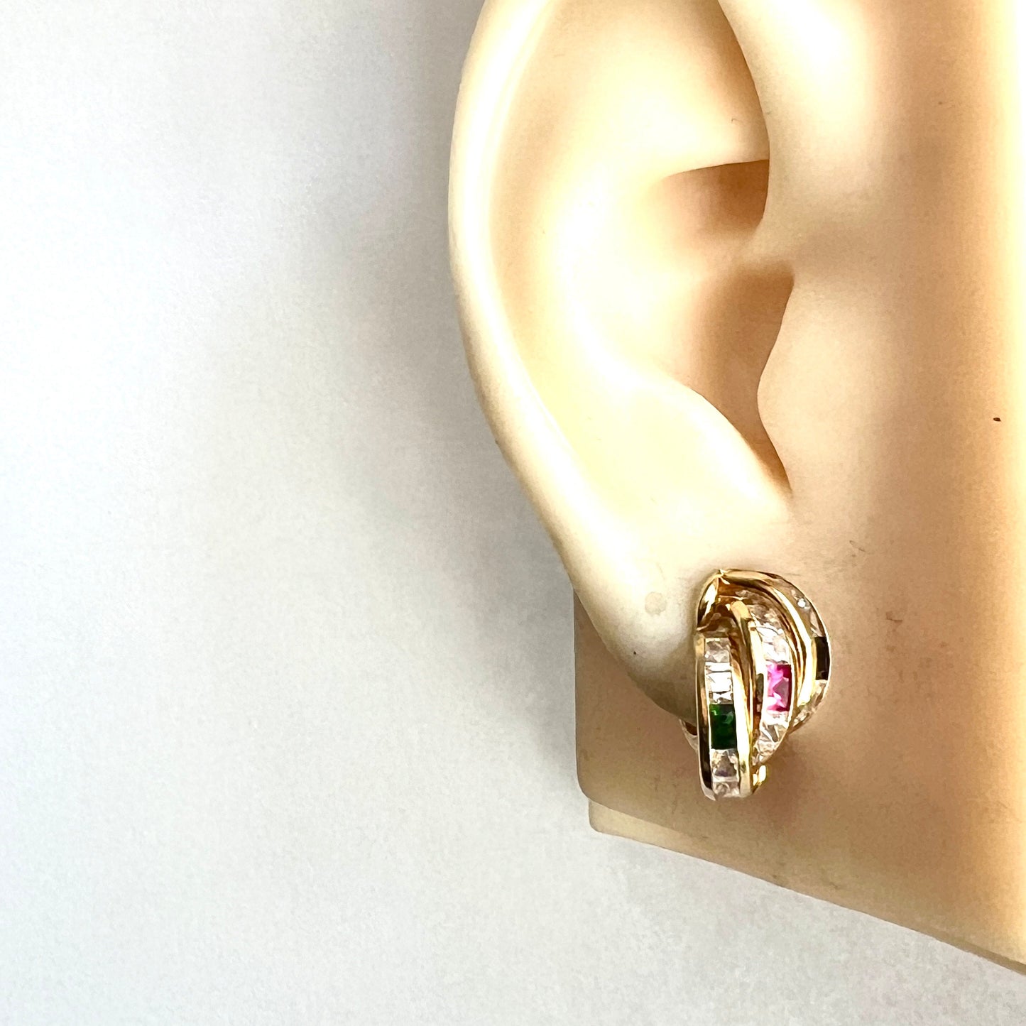 Vintage 18CT Gold Triple Hoop Huggie Earrings