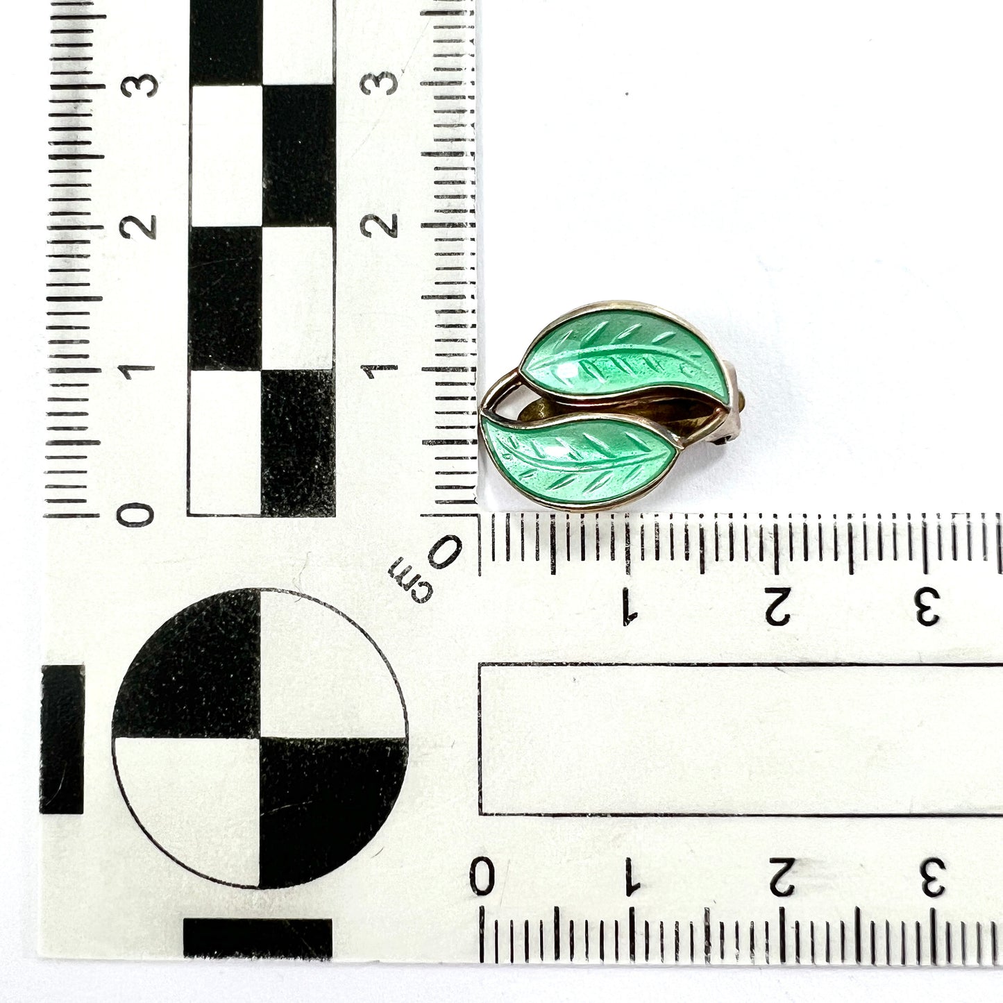 Vintage David Andersen Green Leaf Enamel Silver Ear Clips