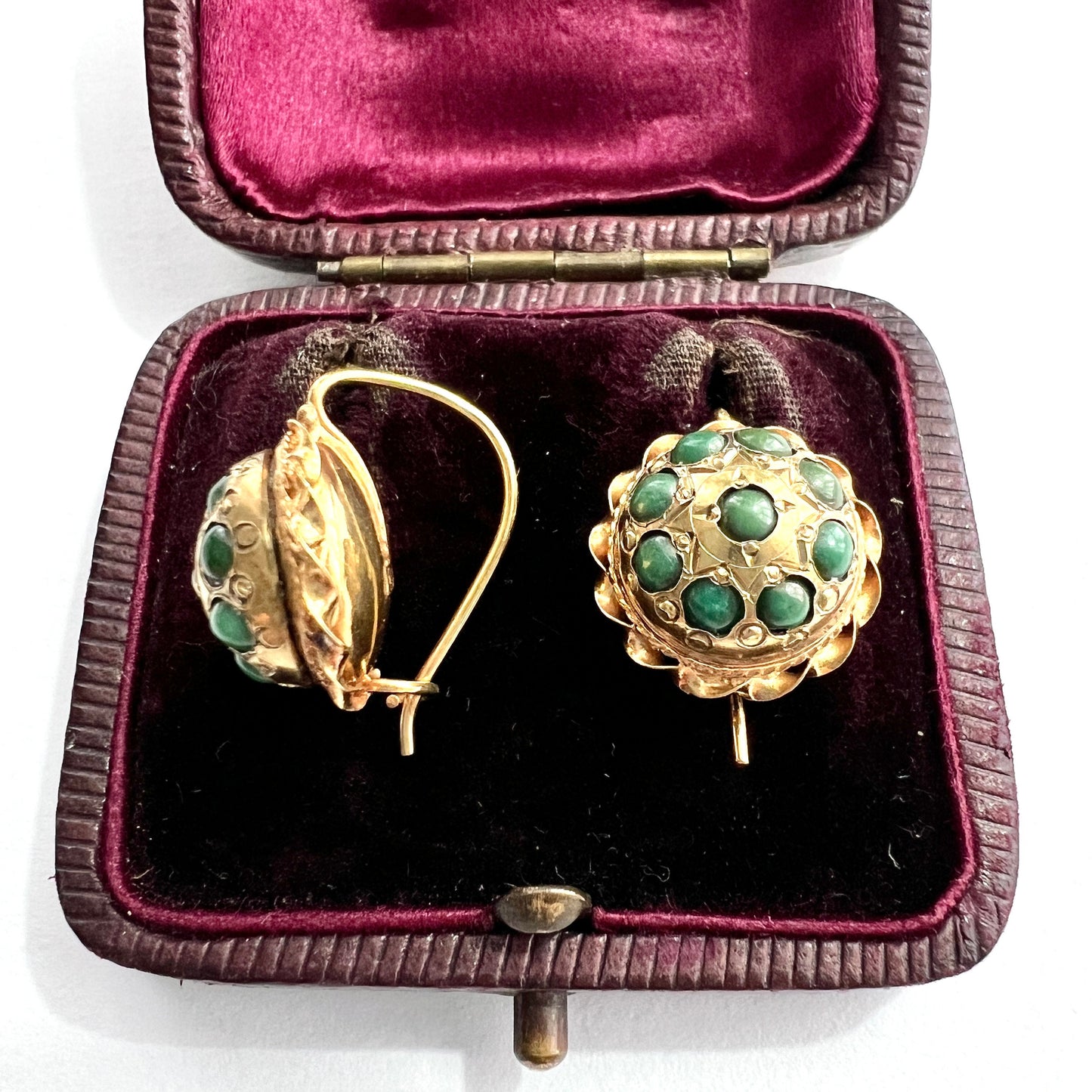 Victorian 18CT Gold Turquoise Cluster Dome Earrings